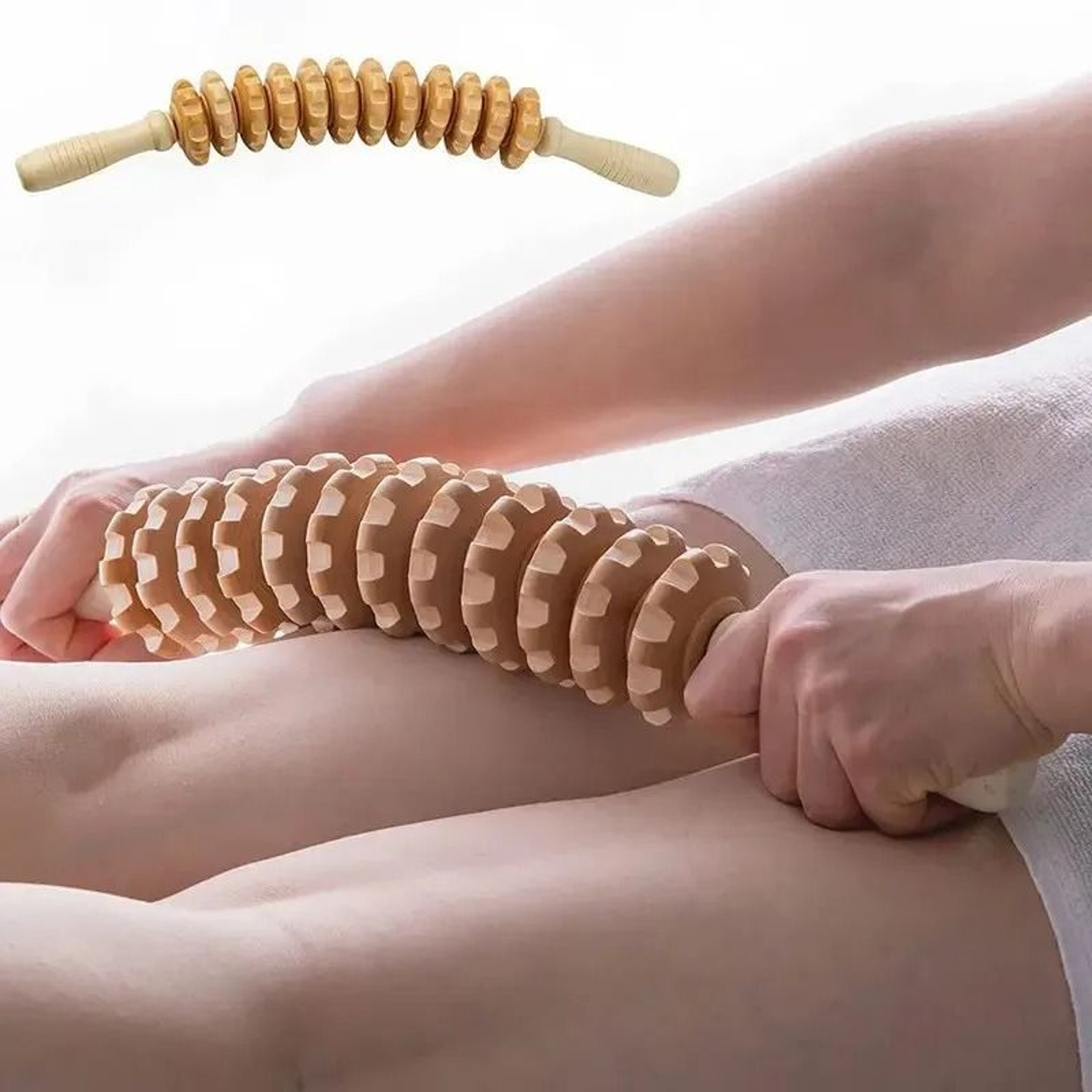 Wood Grooved Body Fascia Massager With AntiSlip Handle For Arms Legs Thighs And Buttocks 5