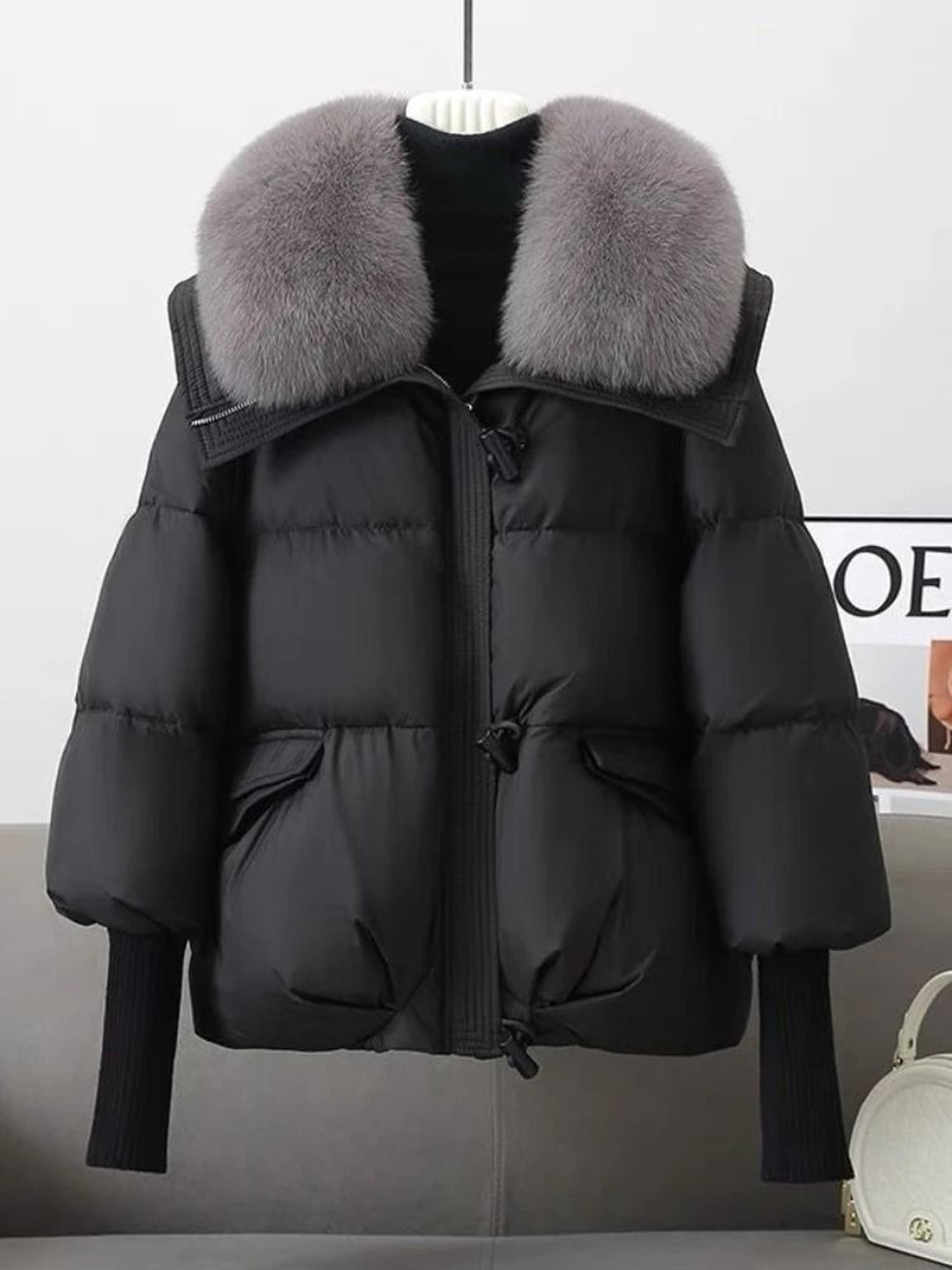 Womens Warm Thick Cotton Padded Jacket With Fur Collar 1