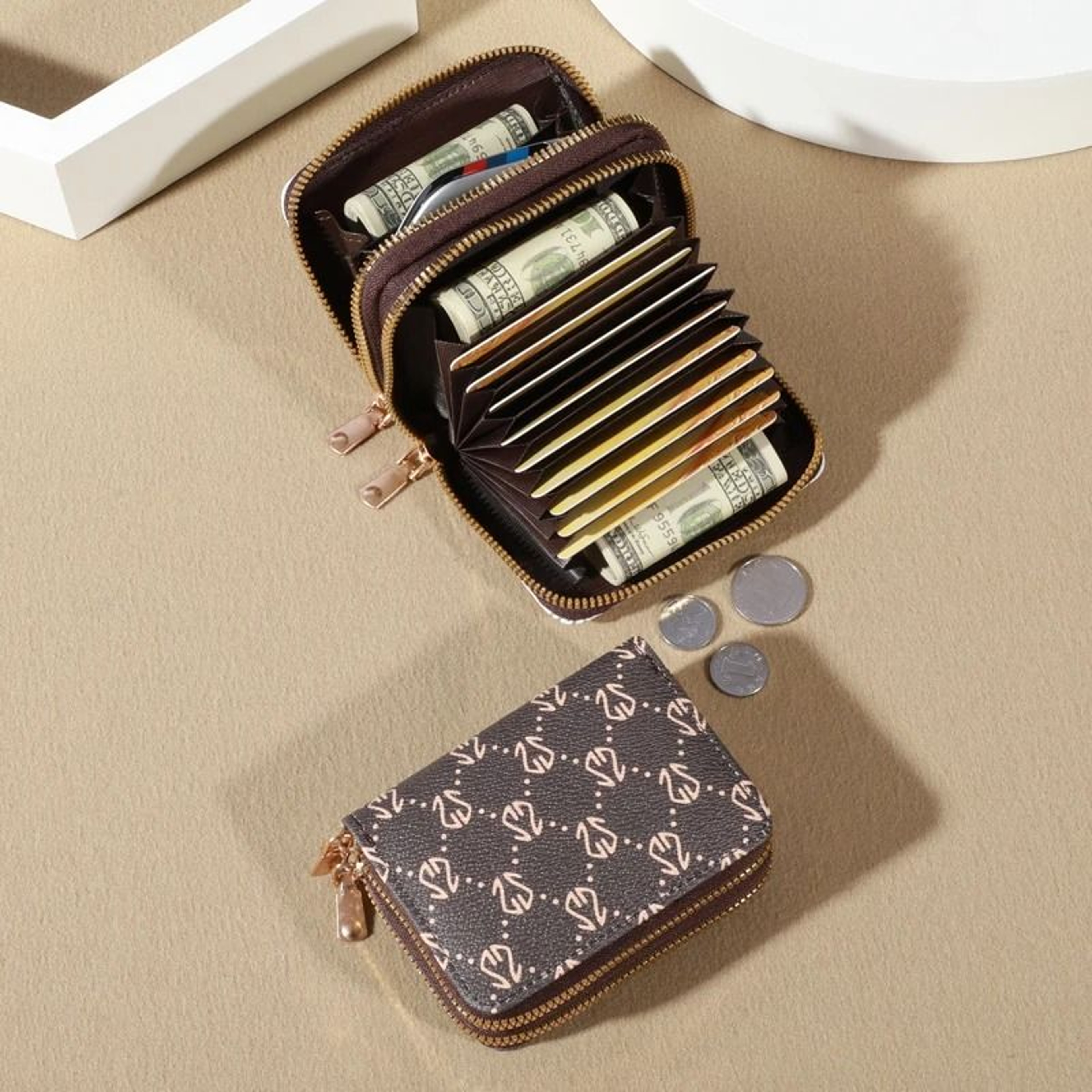 Vintage Faux Leather Card Holder Wallet With Zipper And Coin Pocket 5