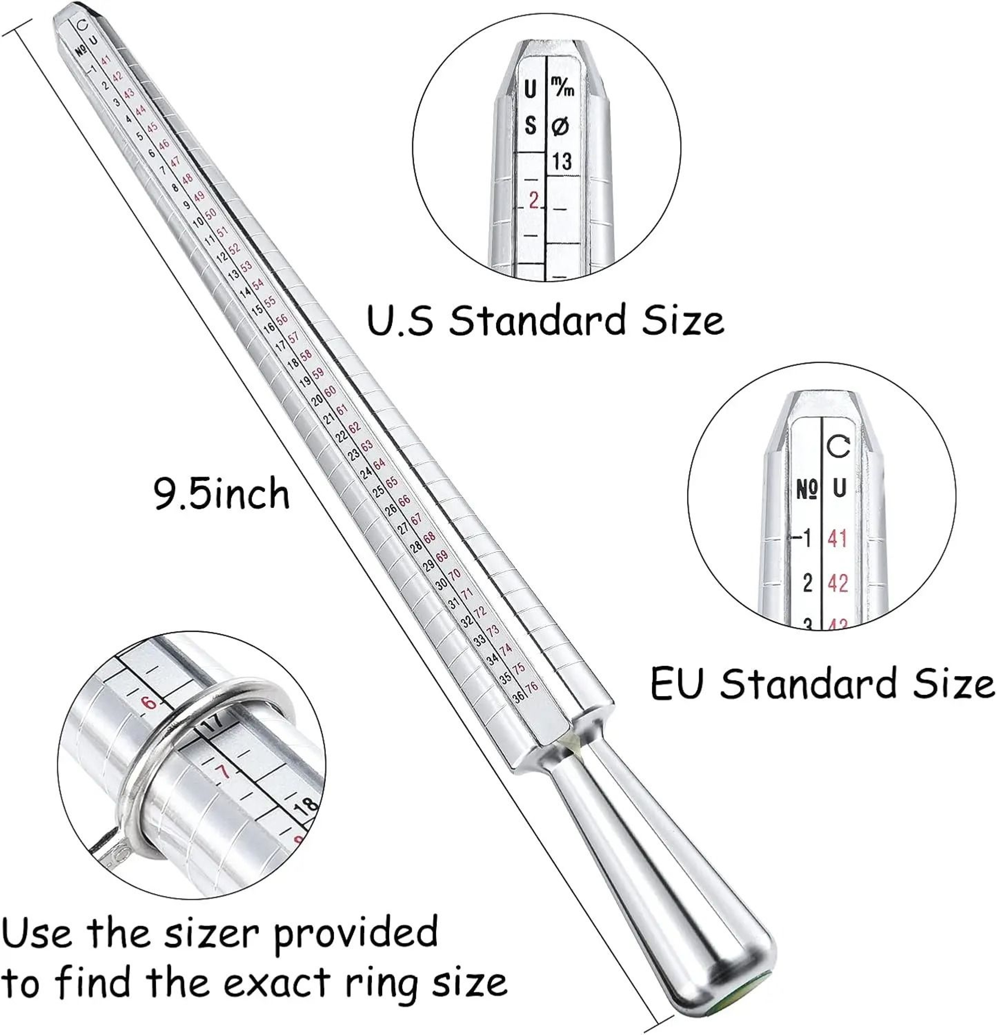 Aluminum Ring Measuring Kit With Mandrel And Finger Gauge 7