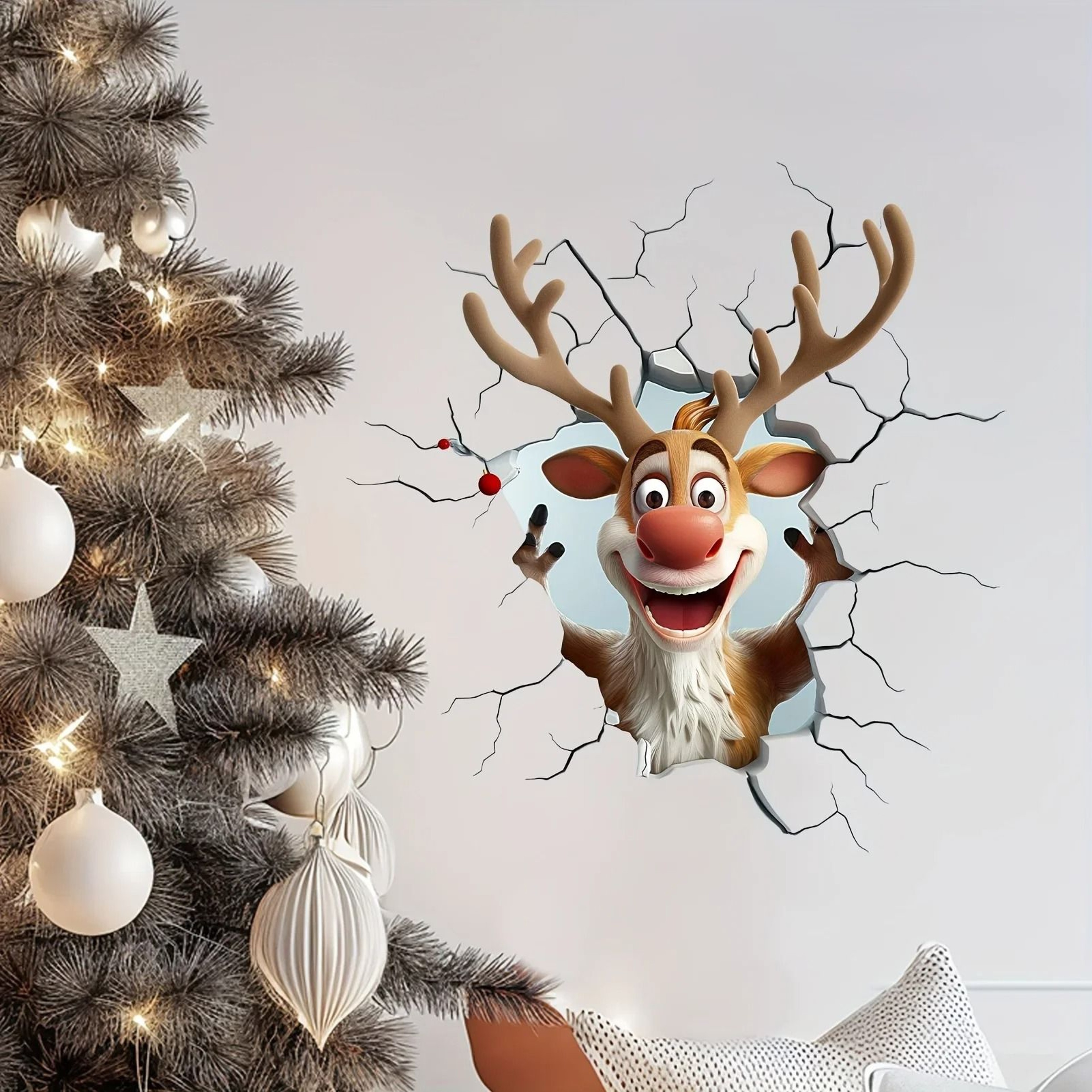 3D Santa Break Through Wall Decal Vinyl Christmas Wall Sticker Removable Holiday Decor 3