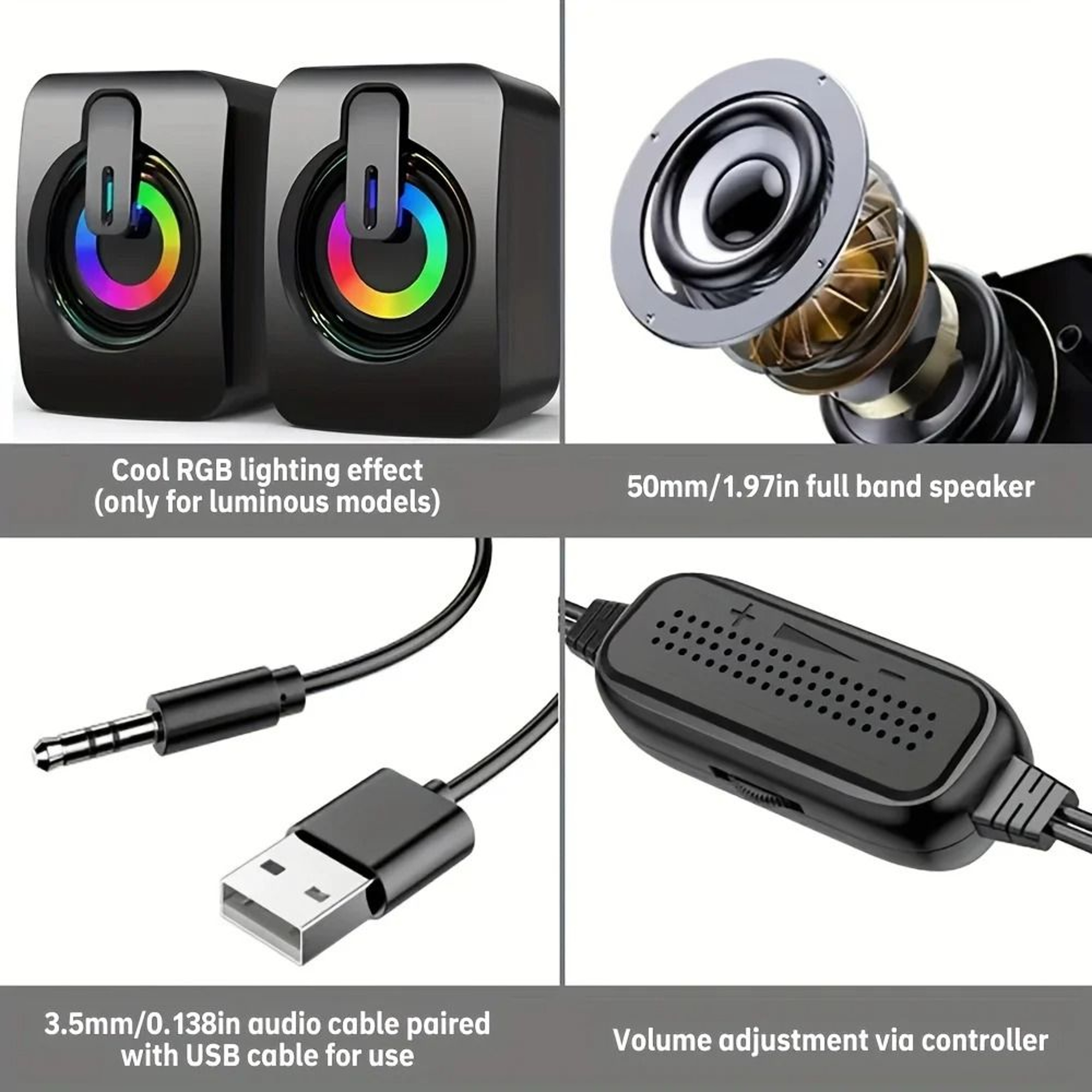 Computer Speakers PC Sound Box HIFI Stereo USB Wired With LED Light For Desktop Computer 4