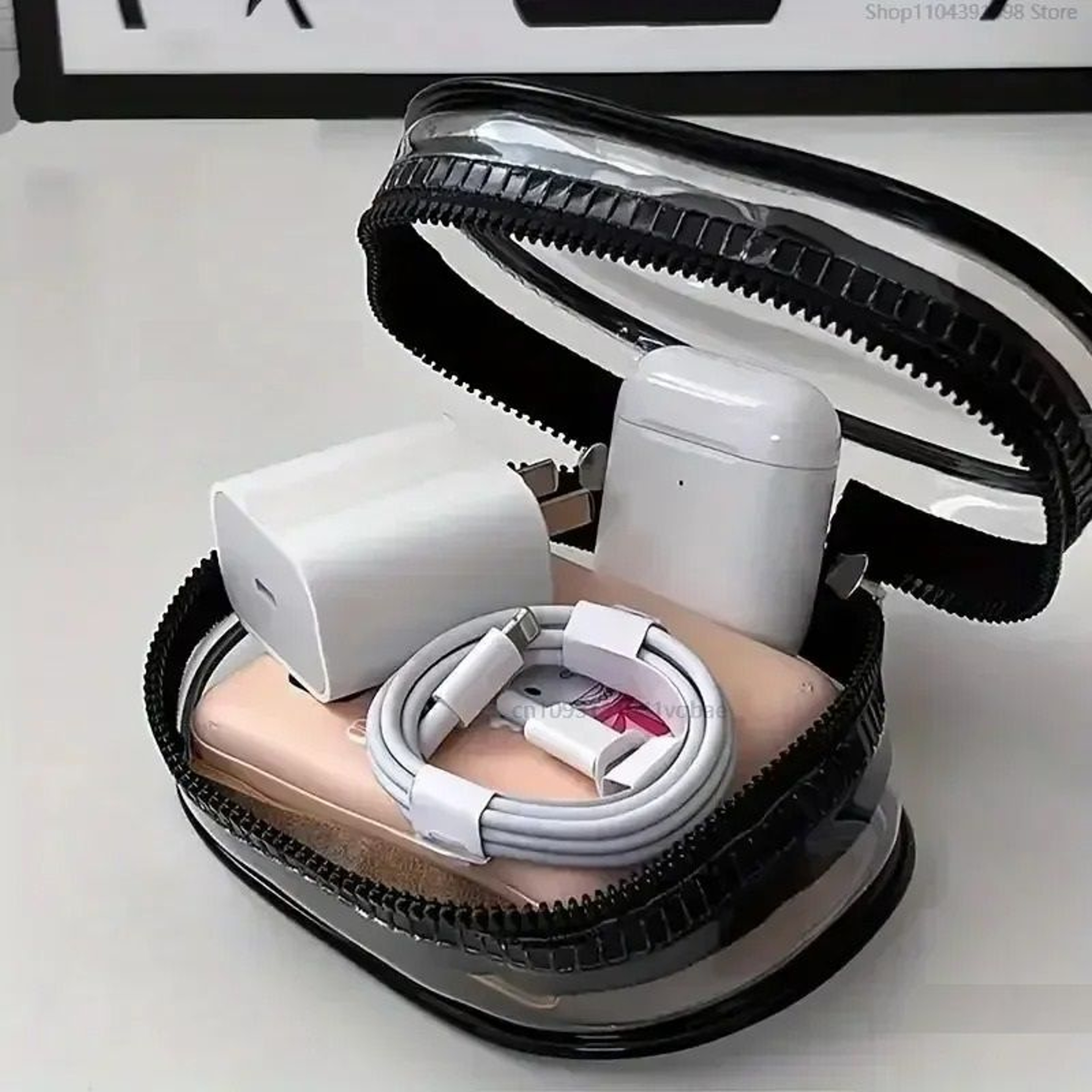 Portable Mini Clear Zipper Storage Bag Keychain Box Organizer For Earphones And Chargers 0
