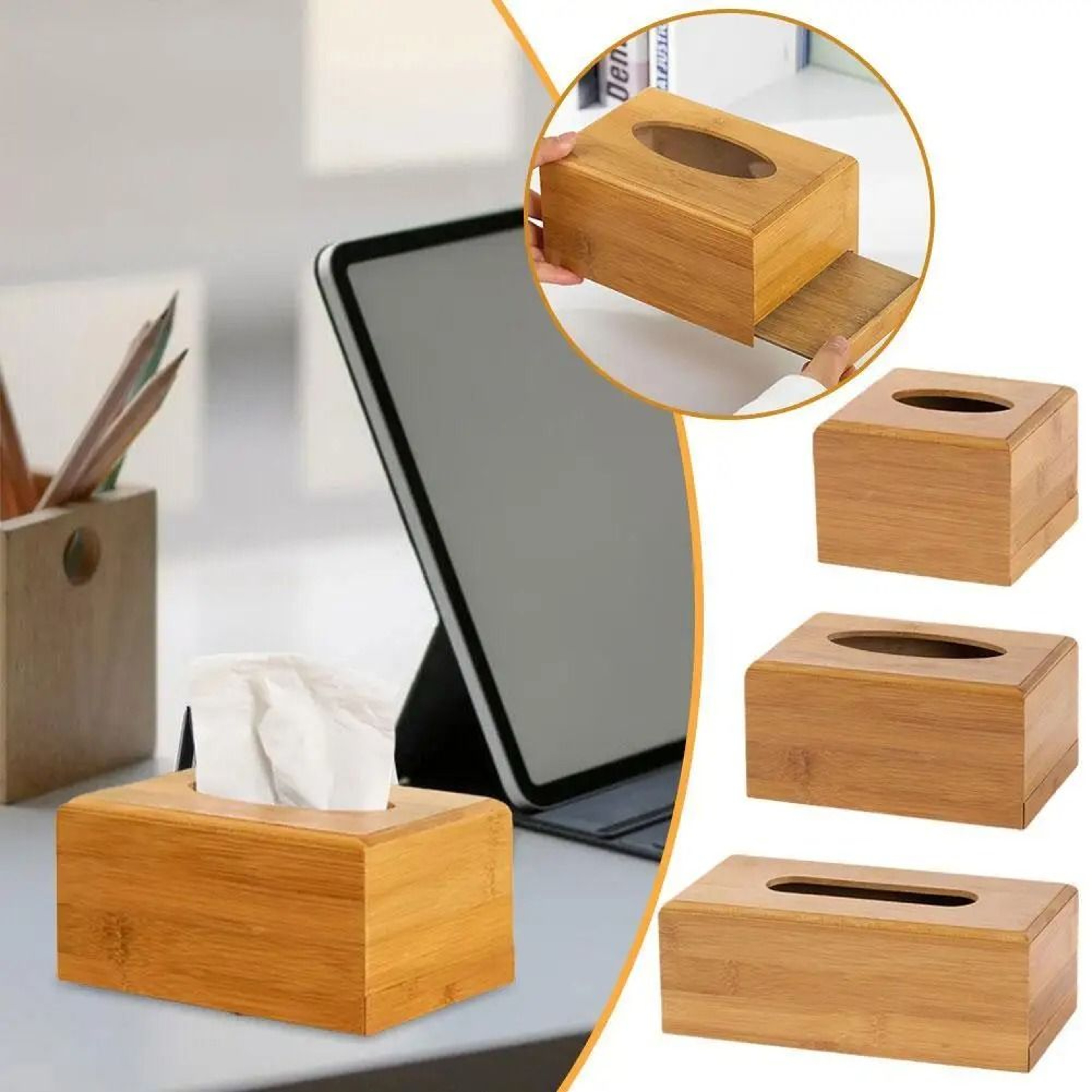 Bamboo Wood Tissue Storage Box For Home And Office 0
