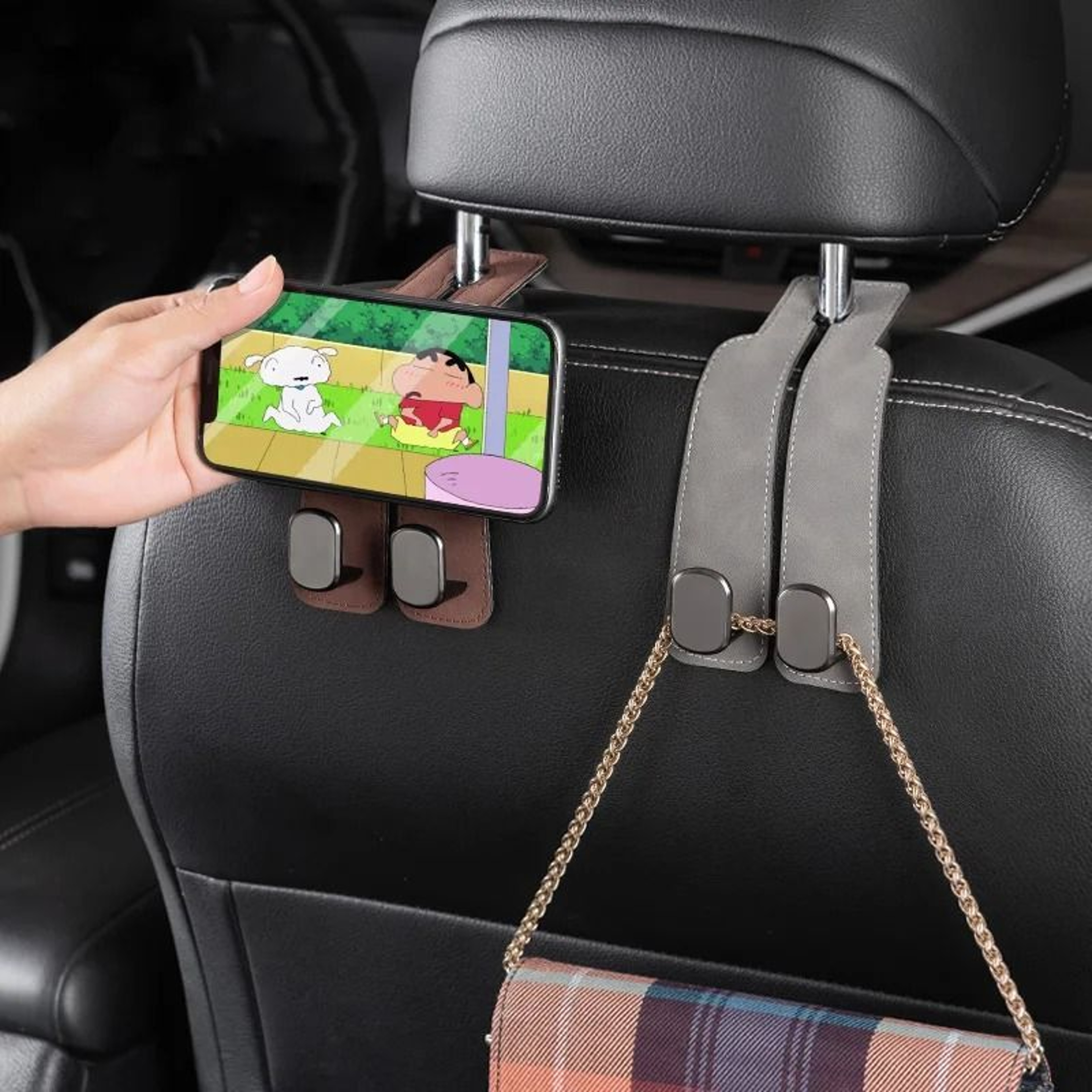 Smart Car Seat Back Double Hook Suede Style For Rear Storage 1