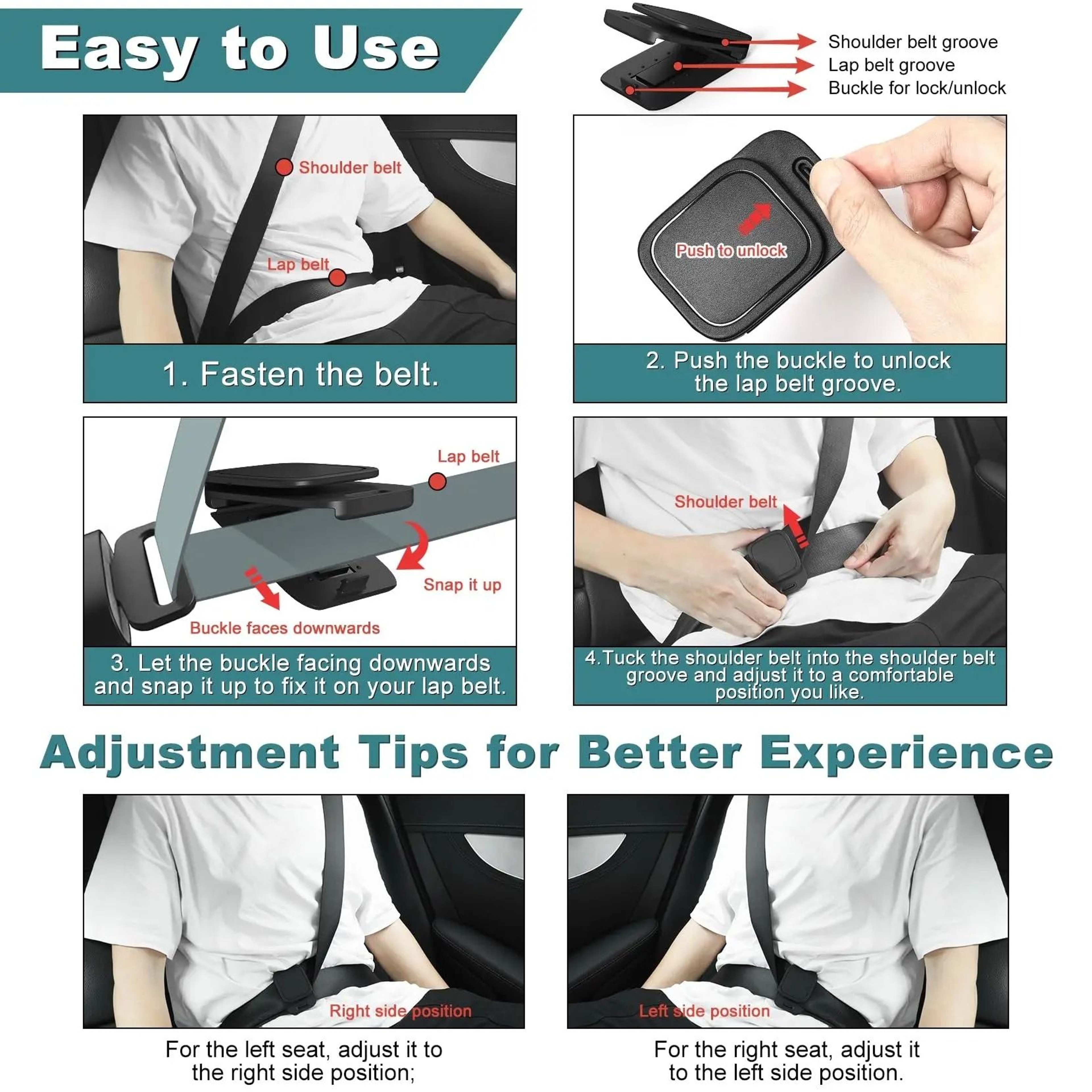 Car Seat Belt Adjustable Stopper Clip Set 2 Pieces 4