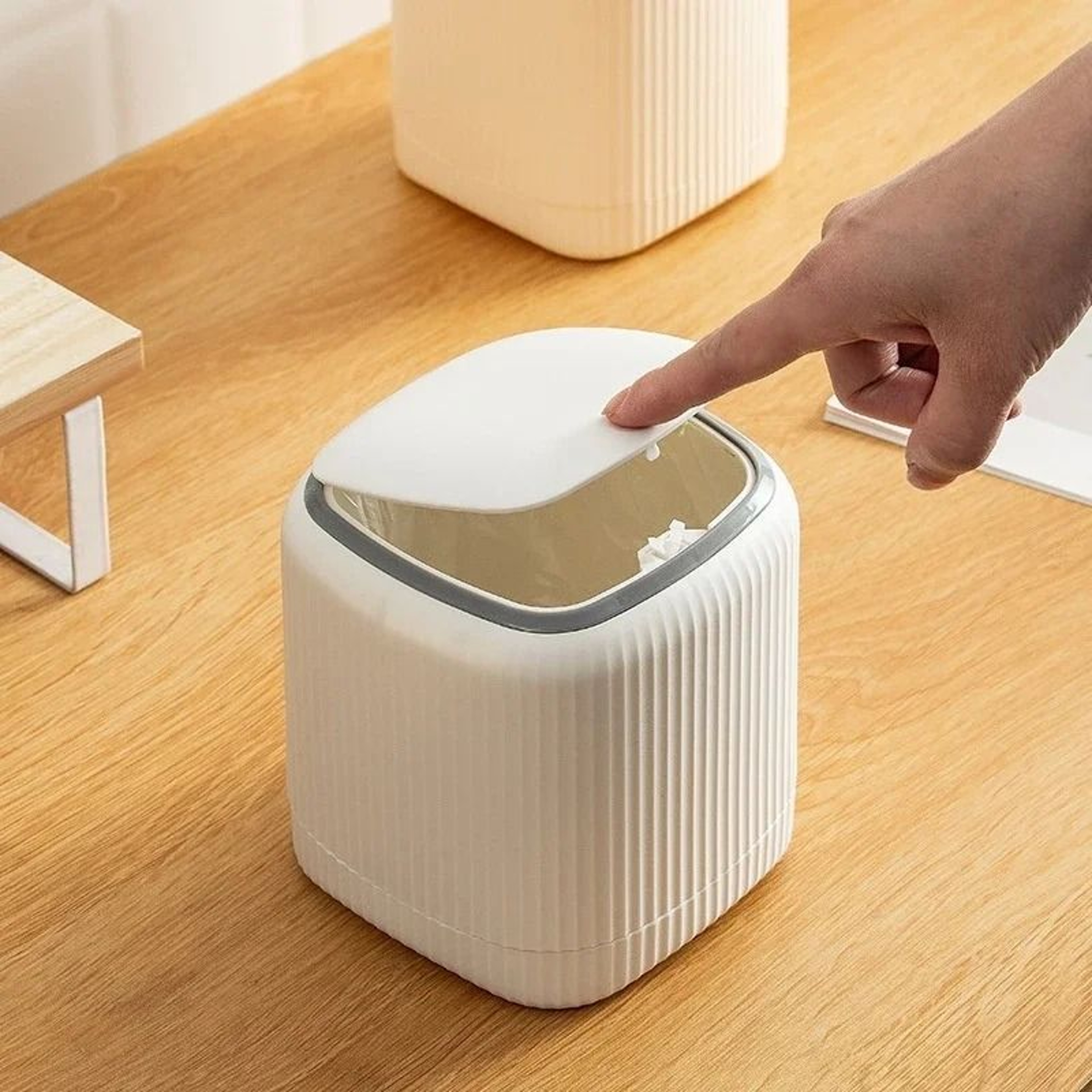 Keep Your Workspace Neat And Efficient With This Double Barrel Desktop Trash Can With Lid Featuring 1