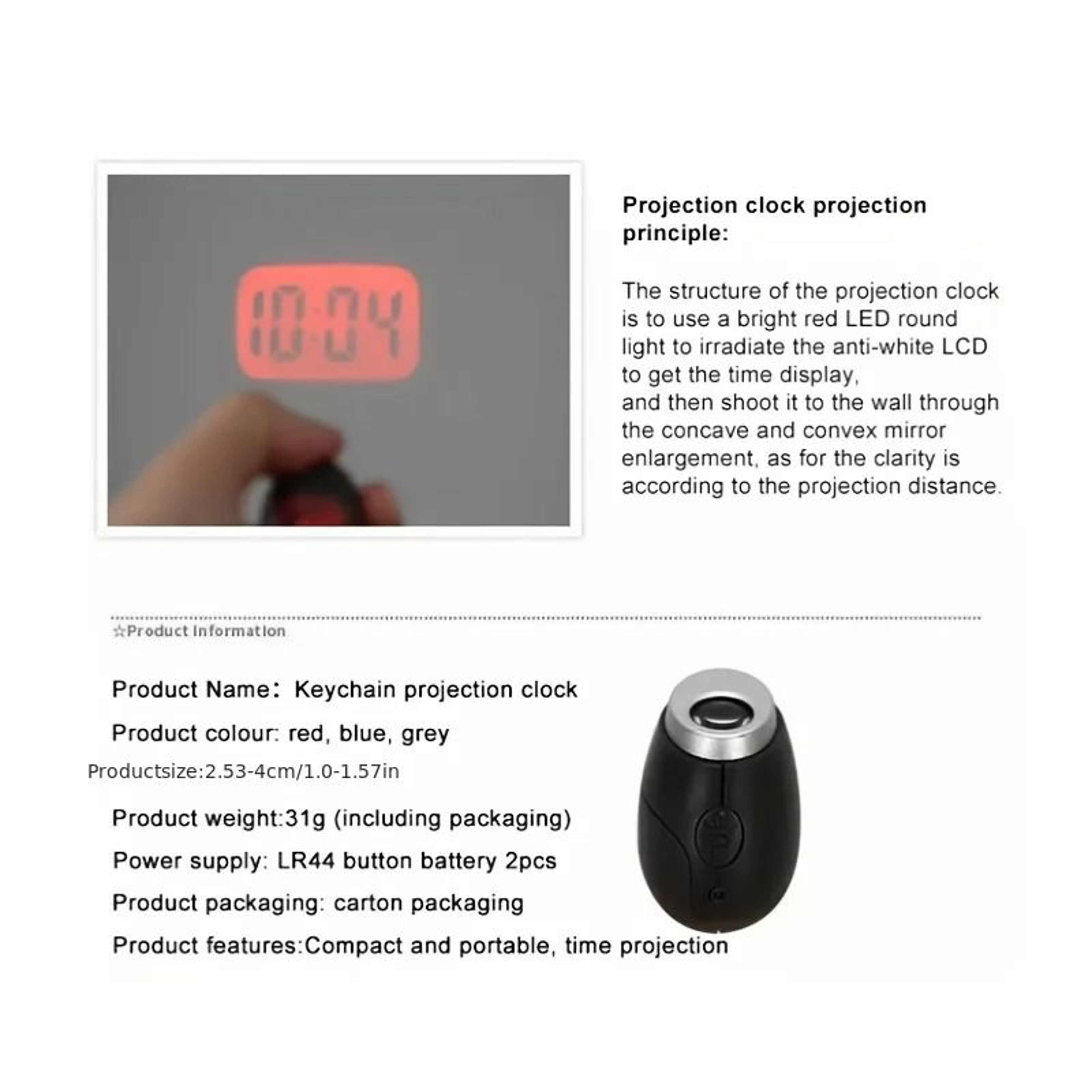 Mini Portable Projection Clock Keychain LED Digital Display 2