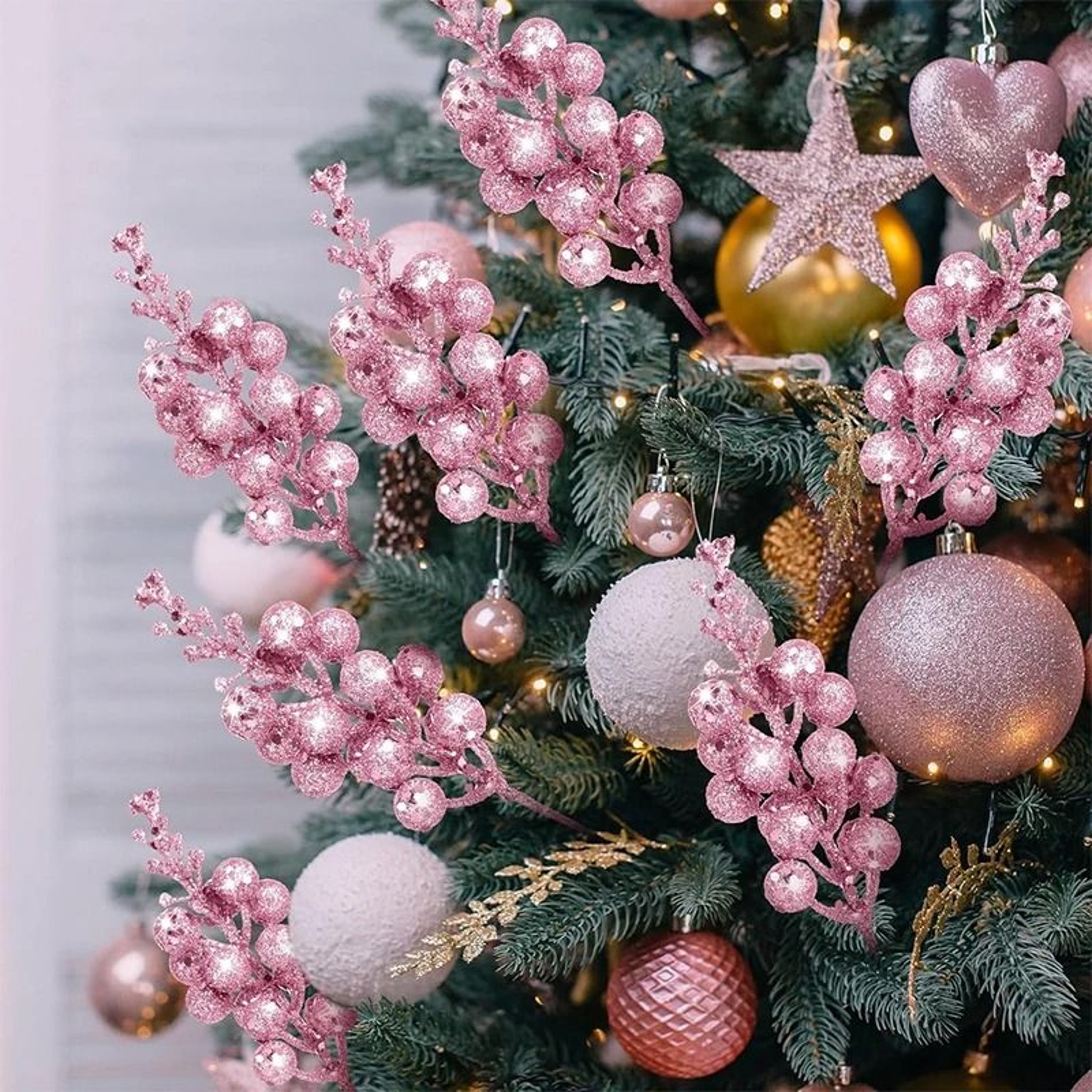 Artificial Glitter Berry Flower Bouquet For Christmas Holiday Decorations 1