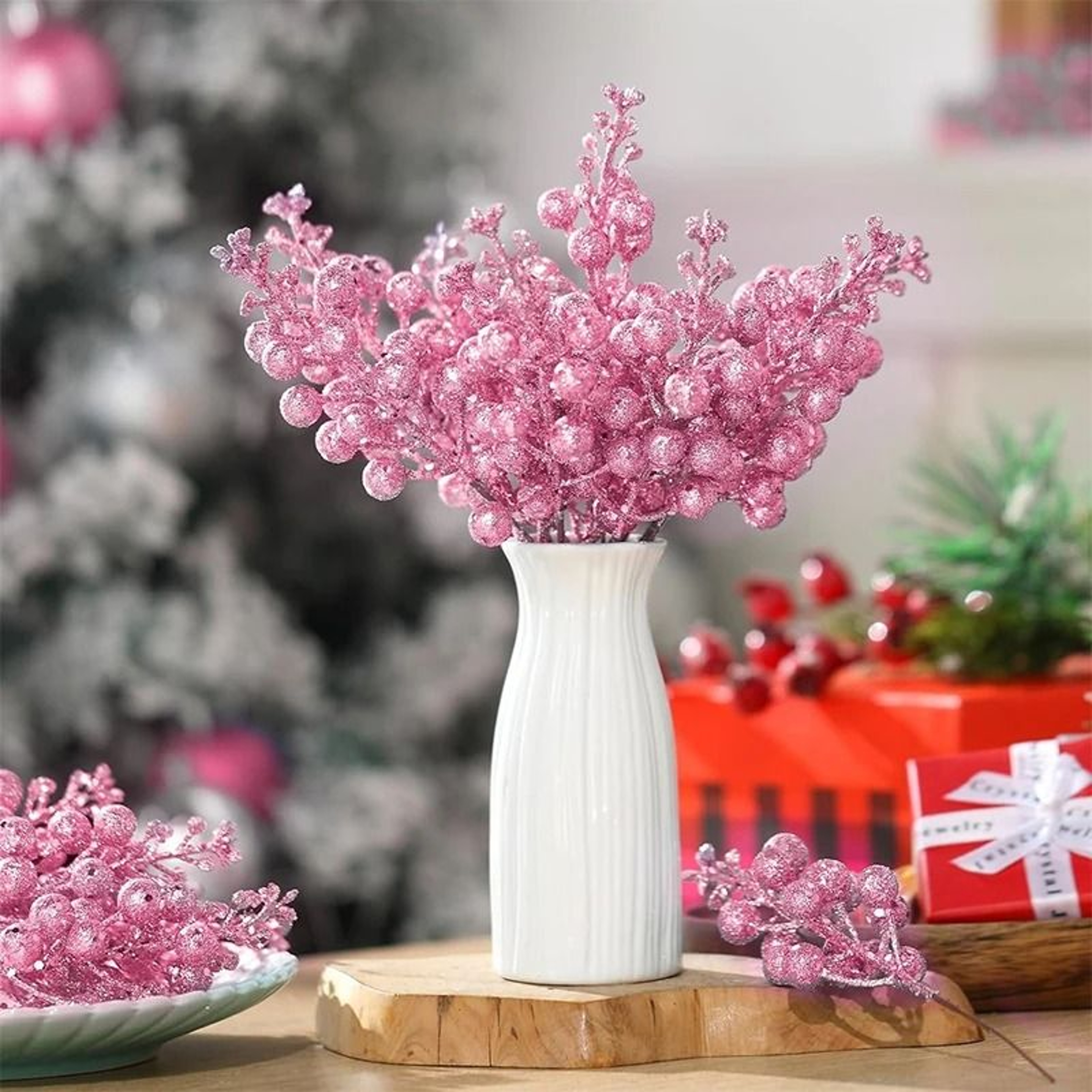 Artificial Glitter Berry Flower Bouquet For Christmas Holiday Decorations 2