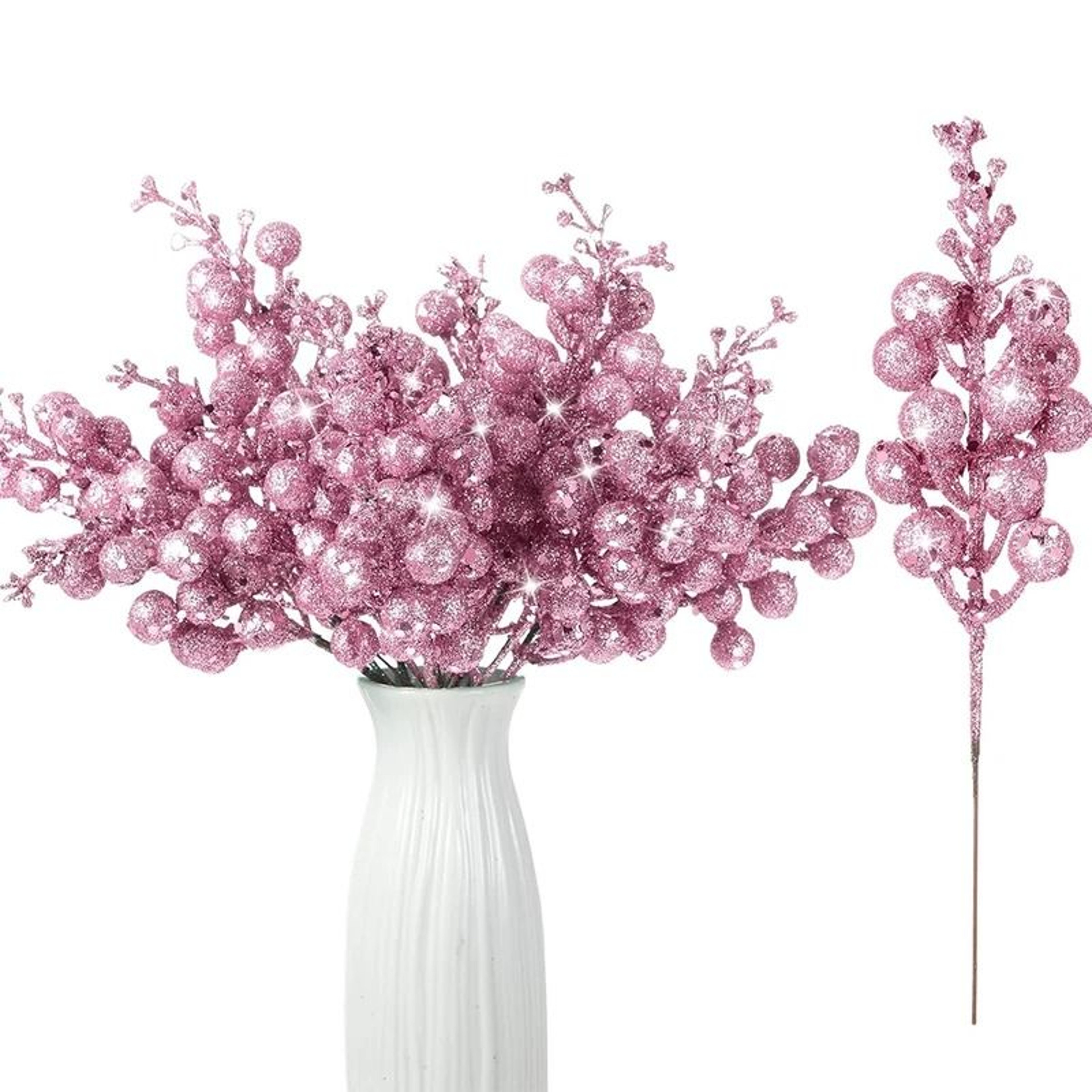 Artificial Glitter Berry Flower Bouquet For Christmas Holiday Decorations 7