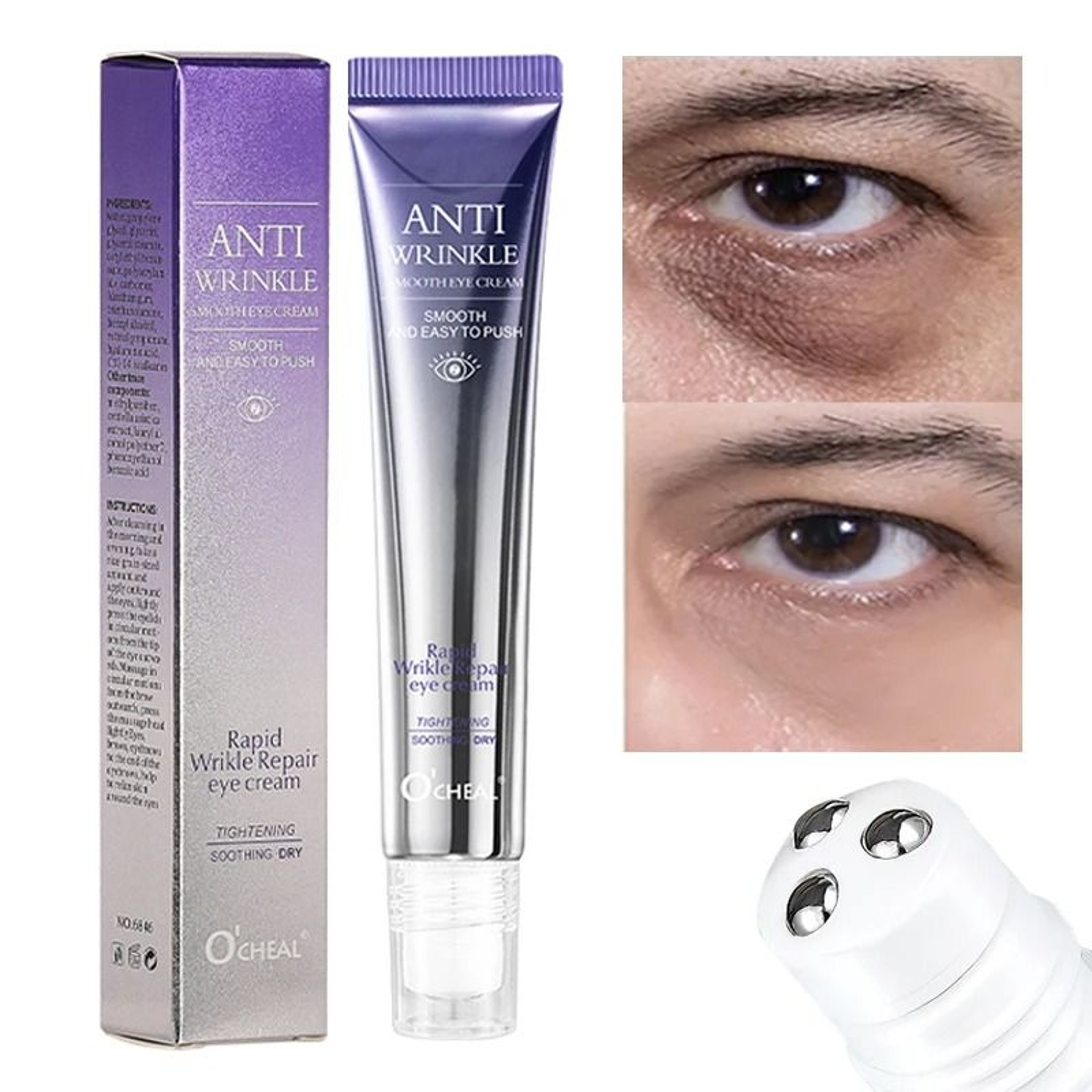 Anti Wrinkle Eye Cream With Roller Massager For Dark Circles And Eye Bags 0