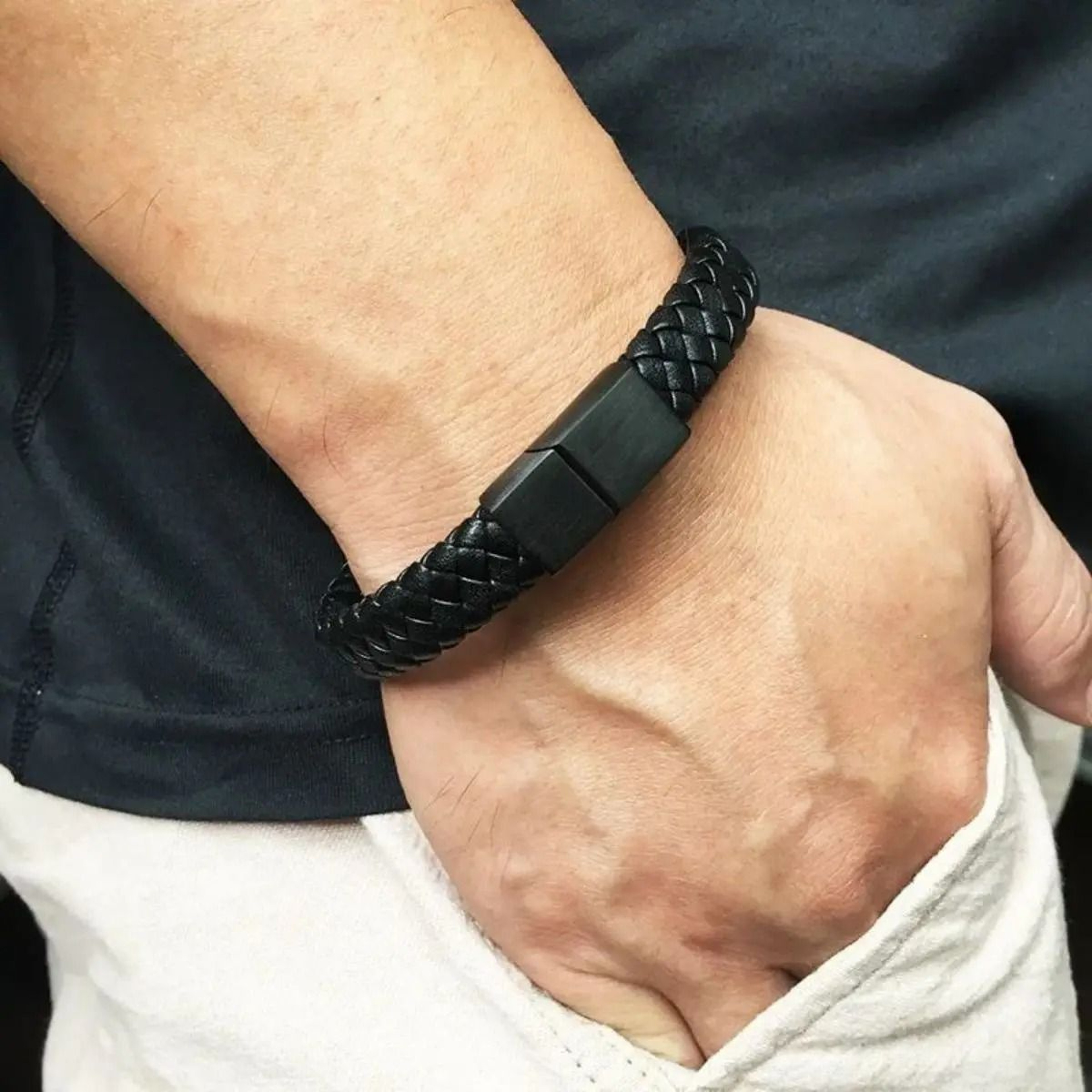 Retro Leather Open Bangle Woven Hand Rope Bracelet For Men 1