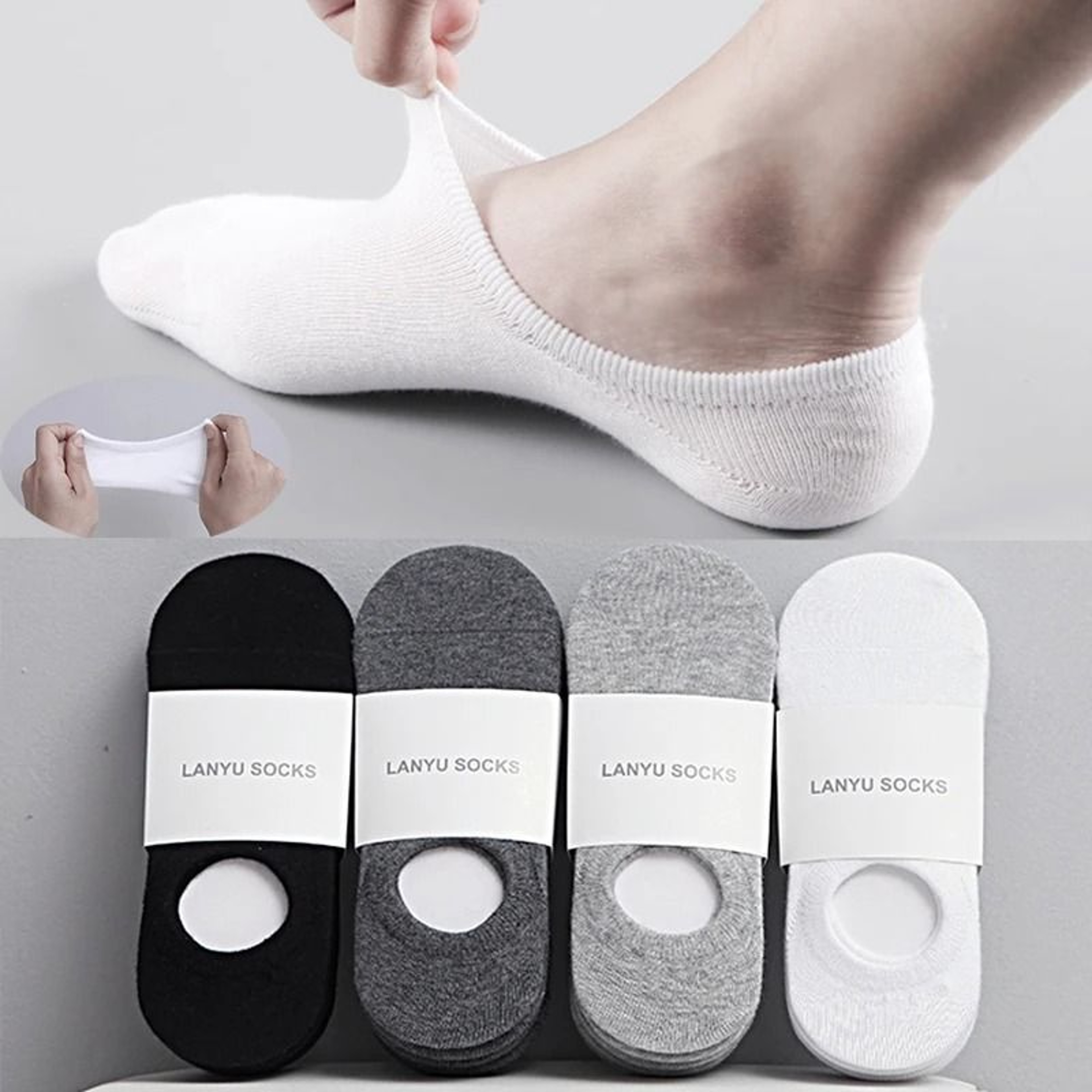 Mens Invisible Cotton Boat Socks 5 Pair Set 0
