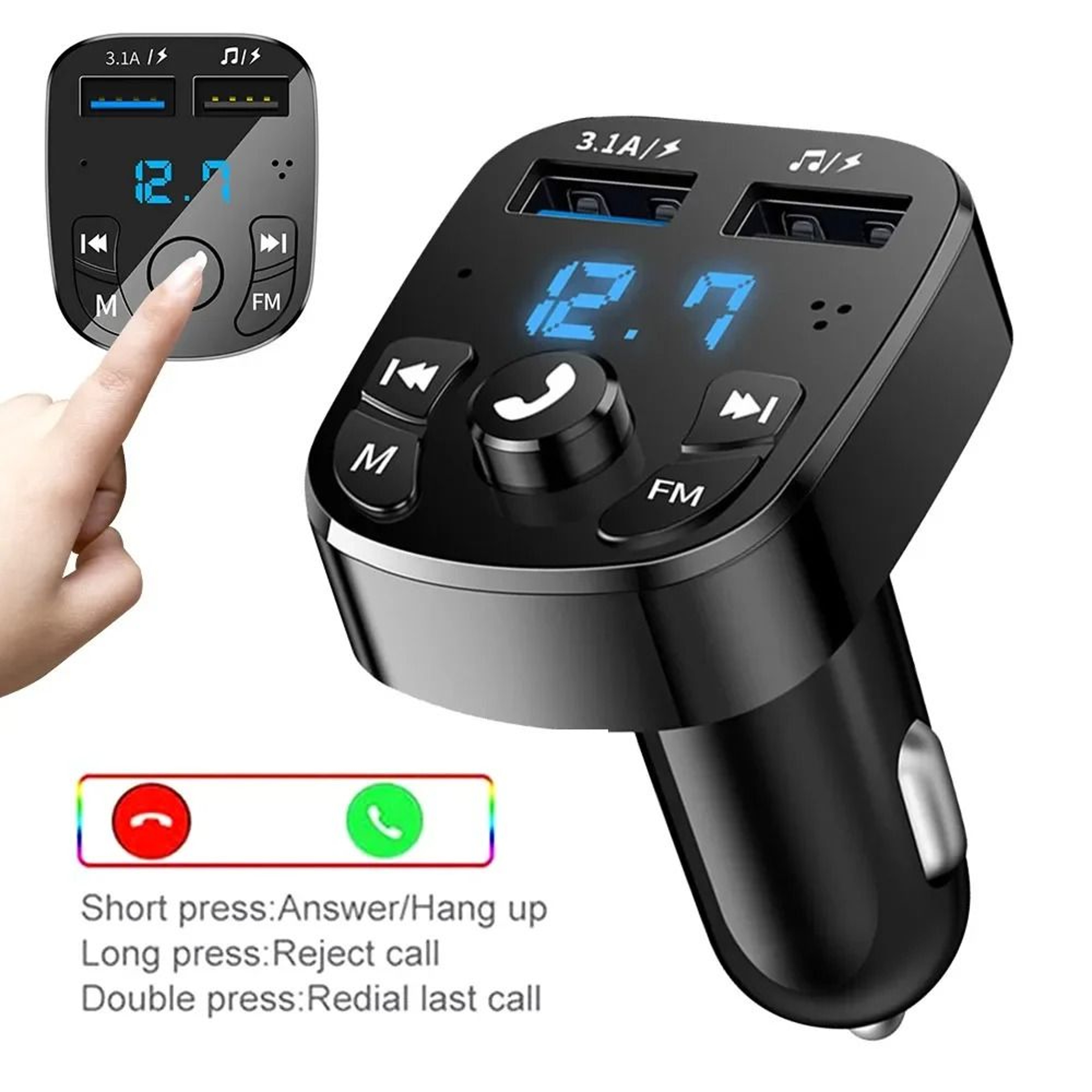 Bluetooth FM Transmitter Car Charger With Dual USB Fast Charging And MP3 Player 1