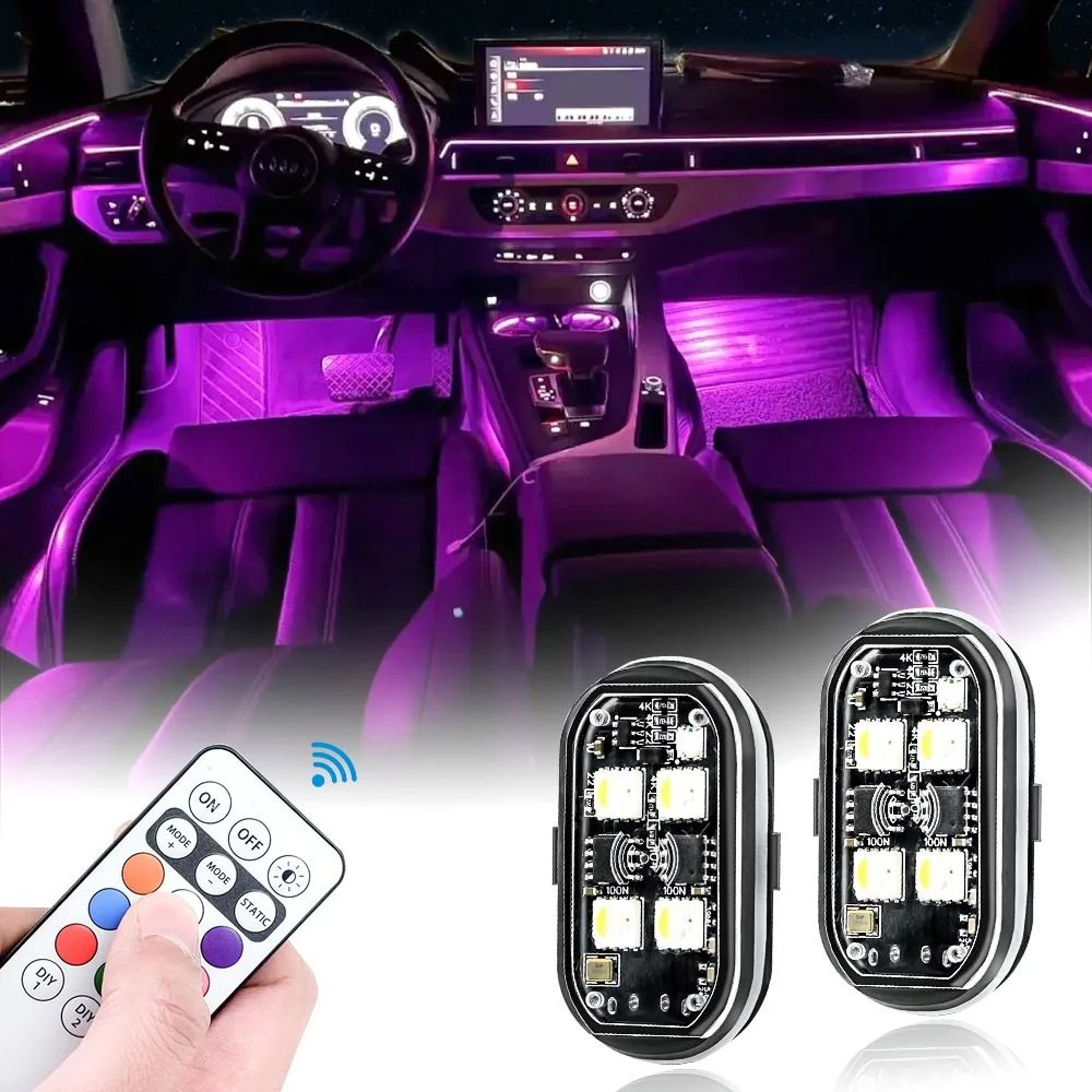 Car Interior RGB Ambient Light Kit With Remote Control  8 Color Options 0