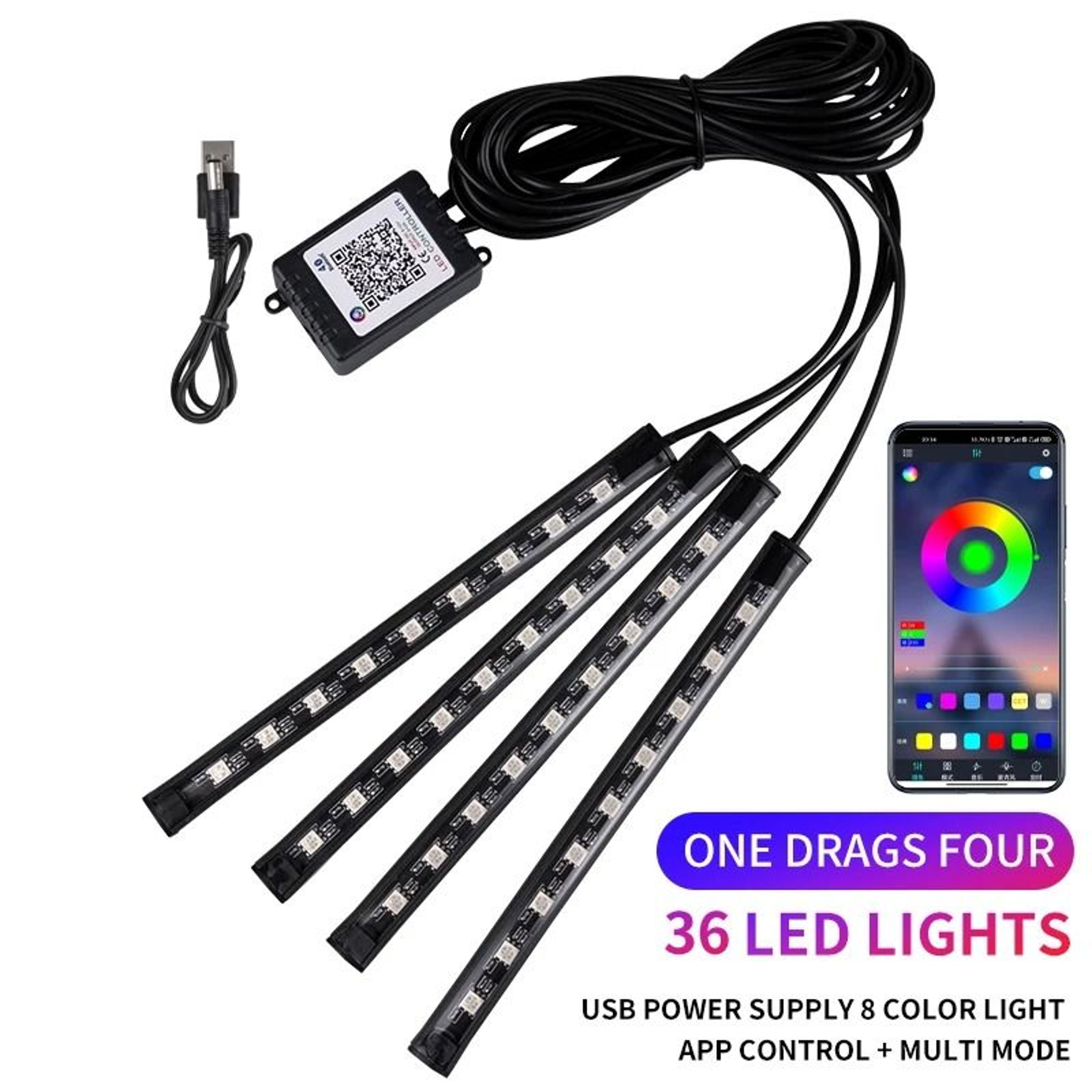 RGB Neon LED Car Interior Ambient Light Kit With App And Remote Control 13