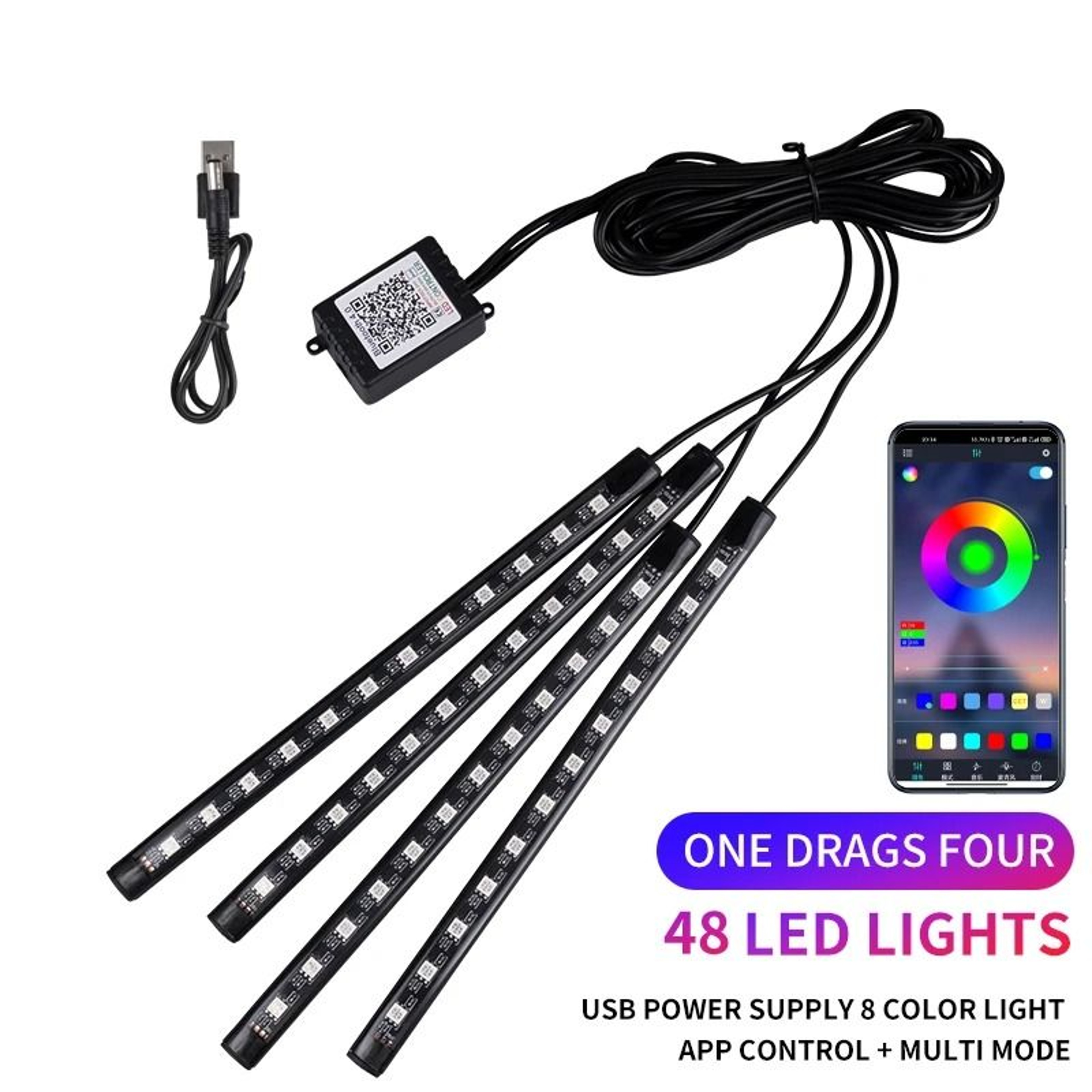 RGB Neon LED Car Interior Ambient Light Kit With App And Remote Control 15