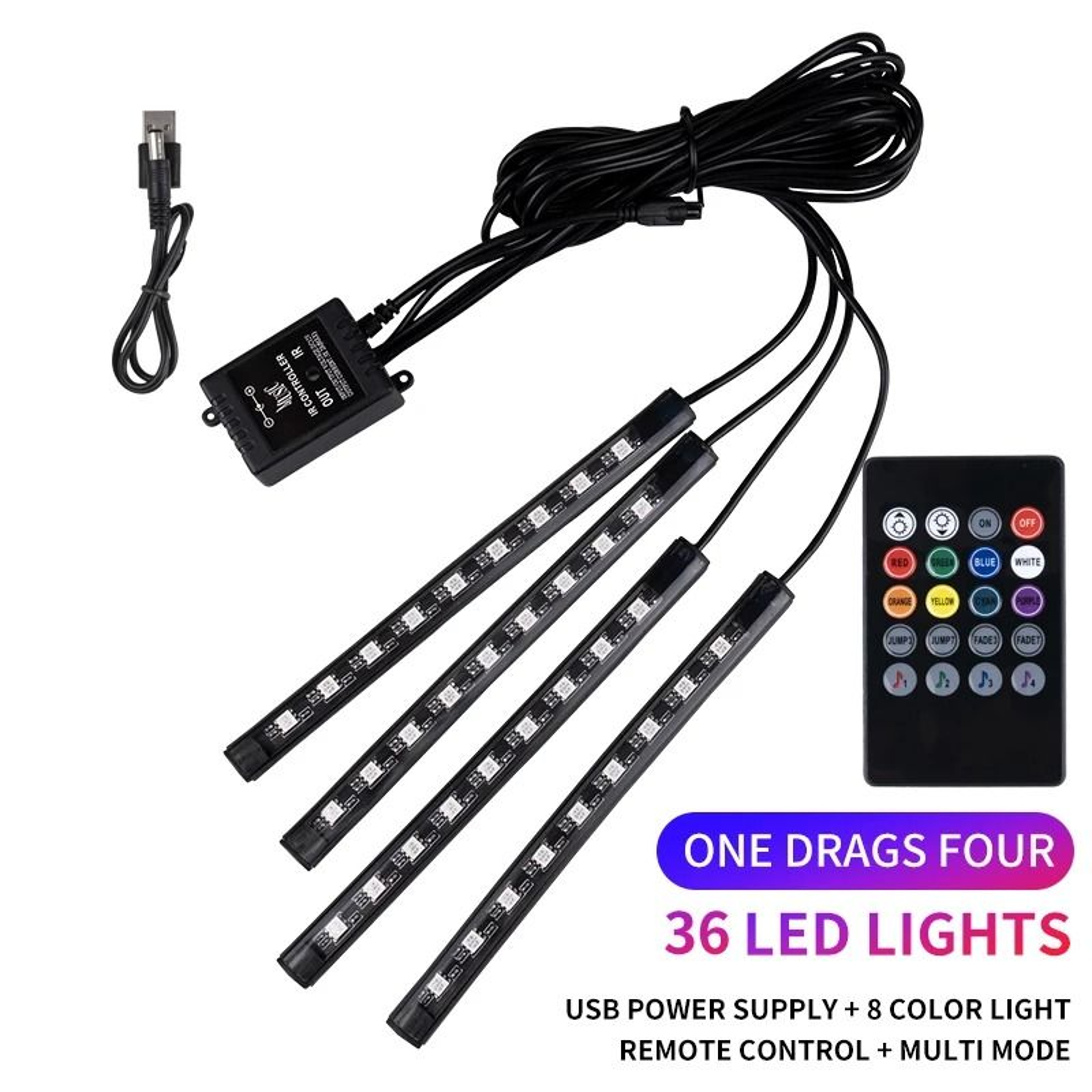 RGB Neon LED Car Interior Ambient Light Kit With App And Remote Control 7