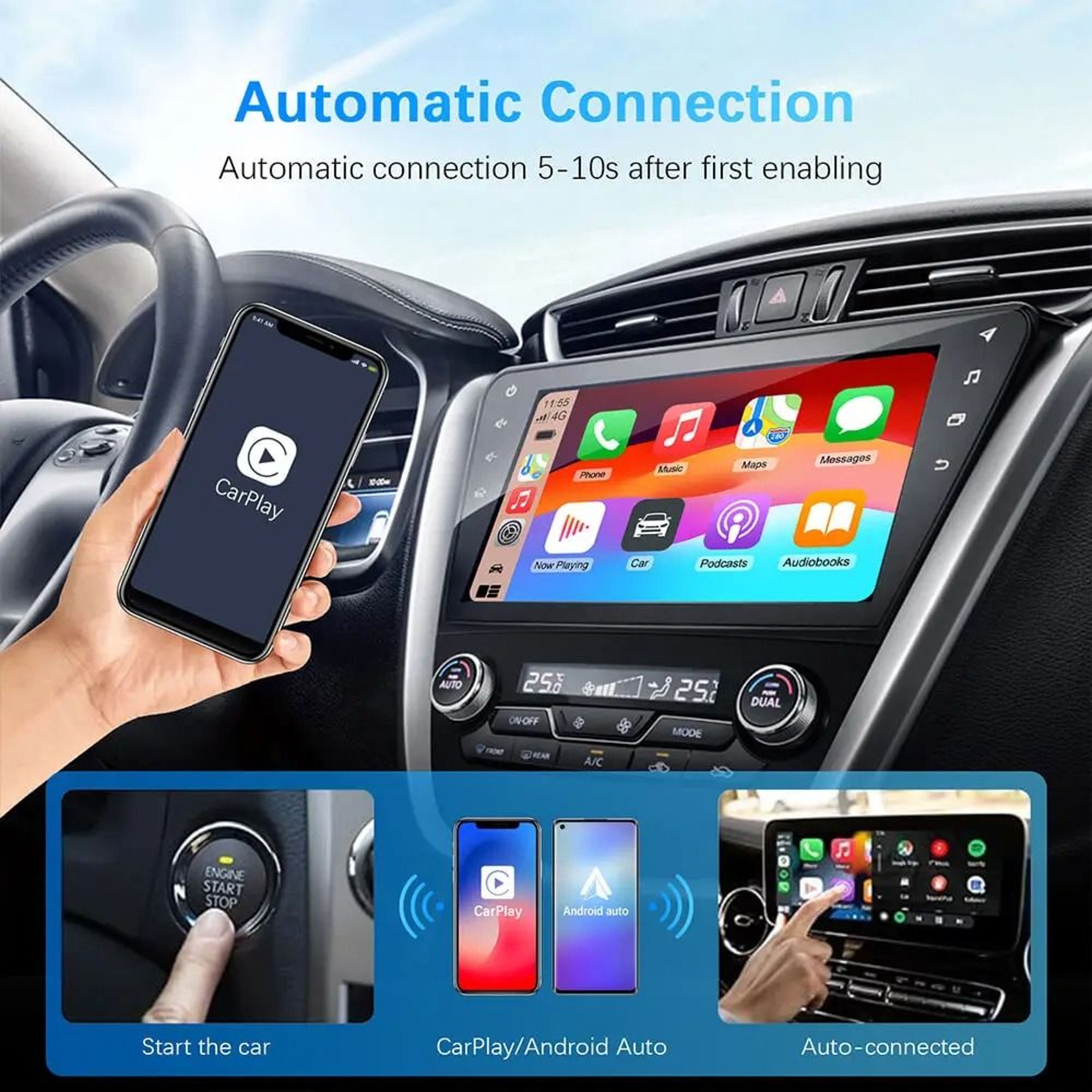 Car Wireless CarPlay And Android Auto Adapter With USB Plug And Play 4