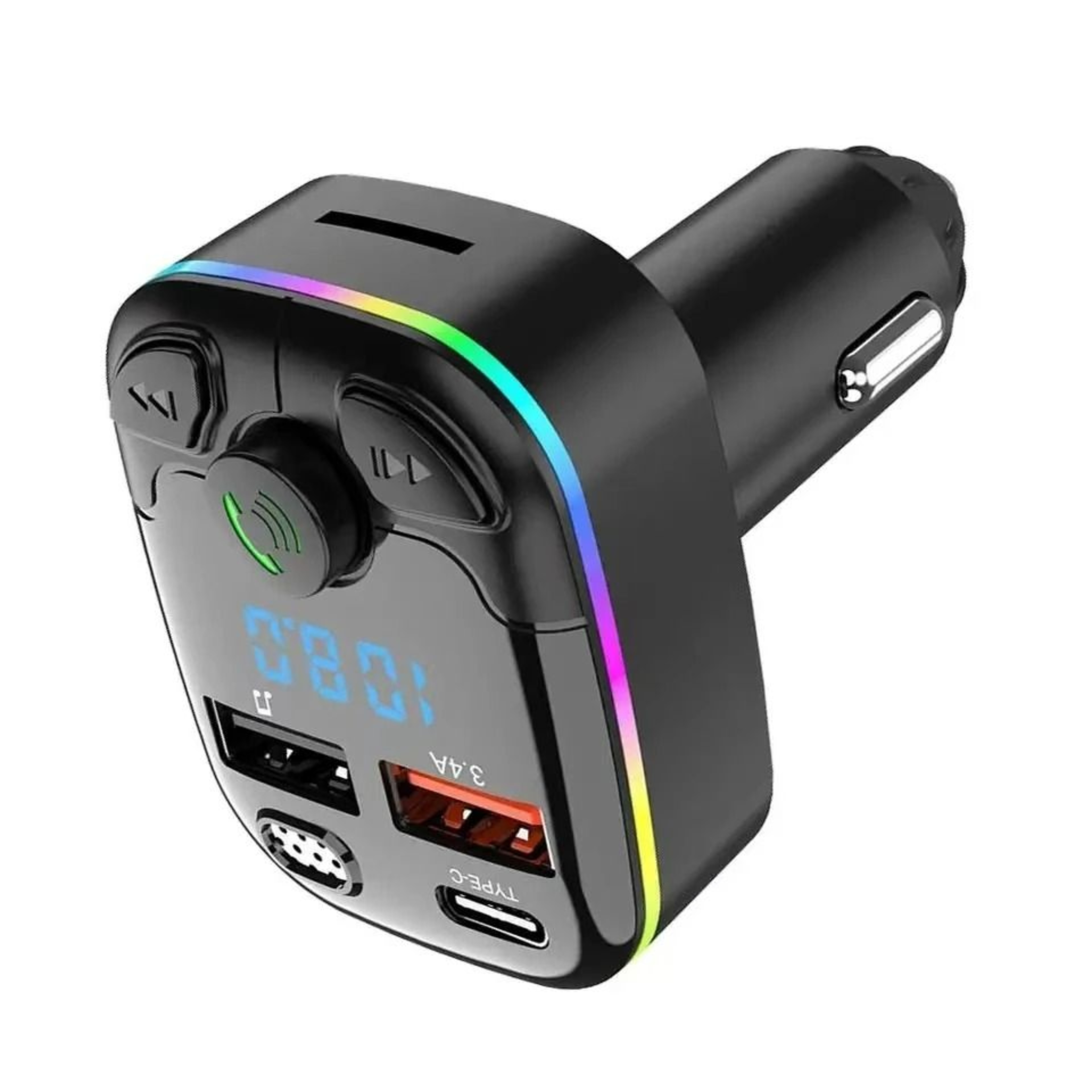 Car Bluetooth Five Point Zero FM Transmitter With Dual USB Type C And Ambient Light 4