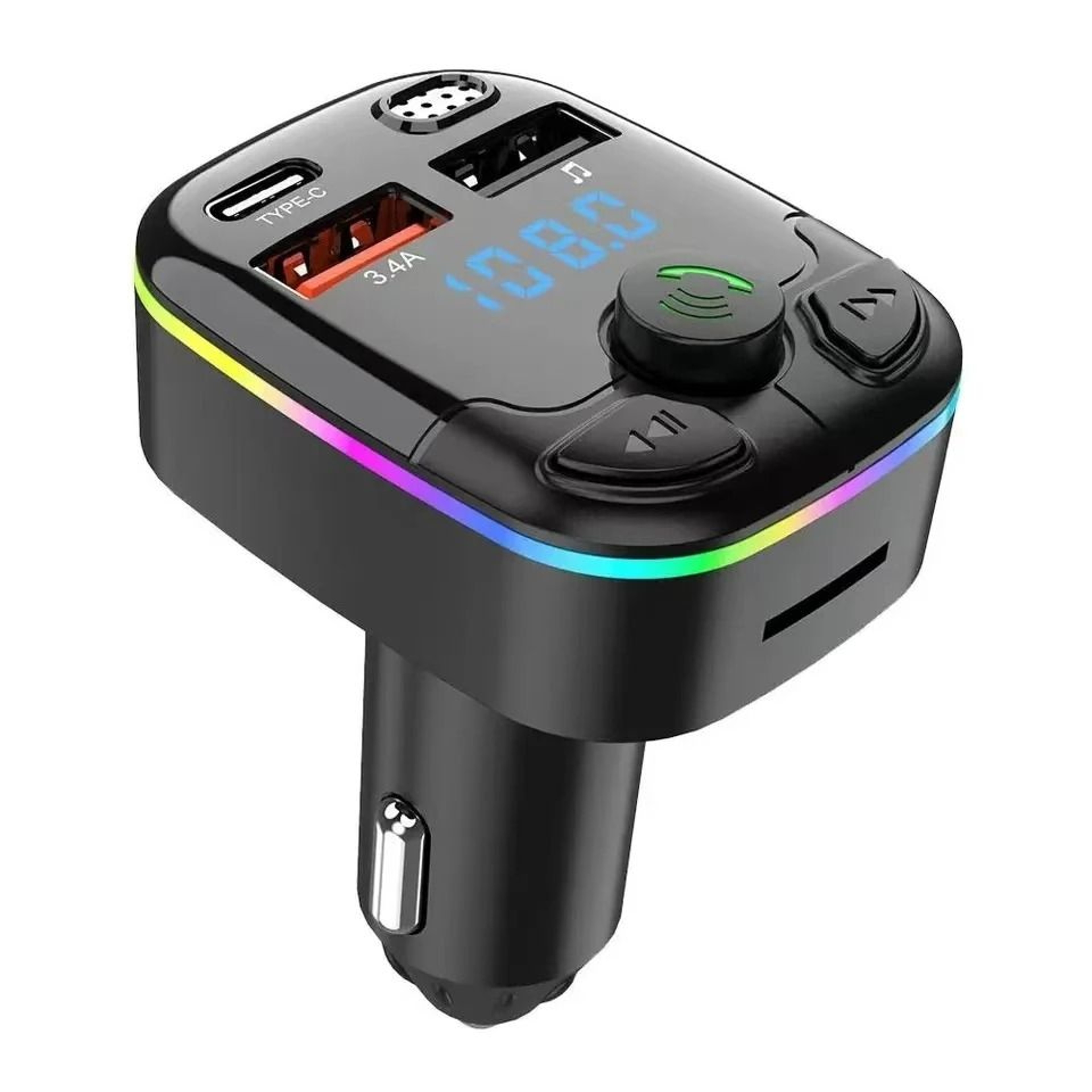 Car Bluetooth Five Point Zero FM Transmitter With Dual USB Type C And Ambient Light 6