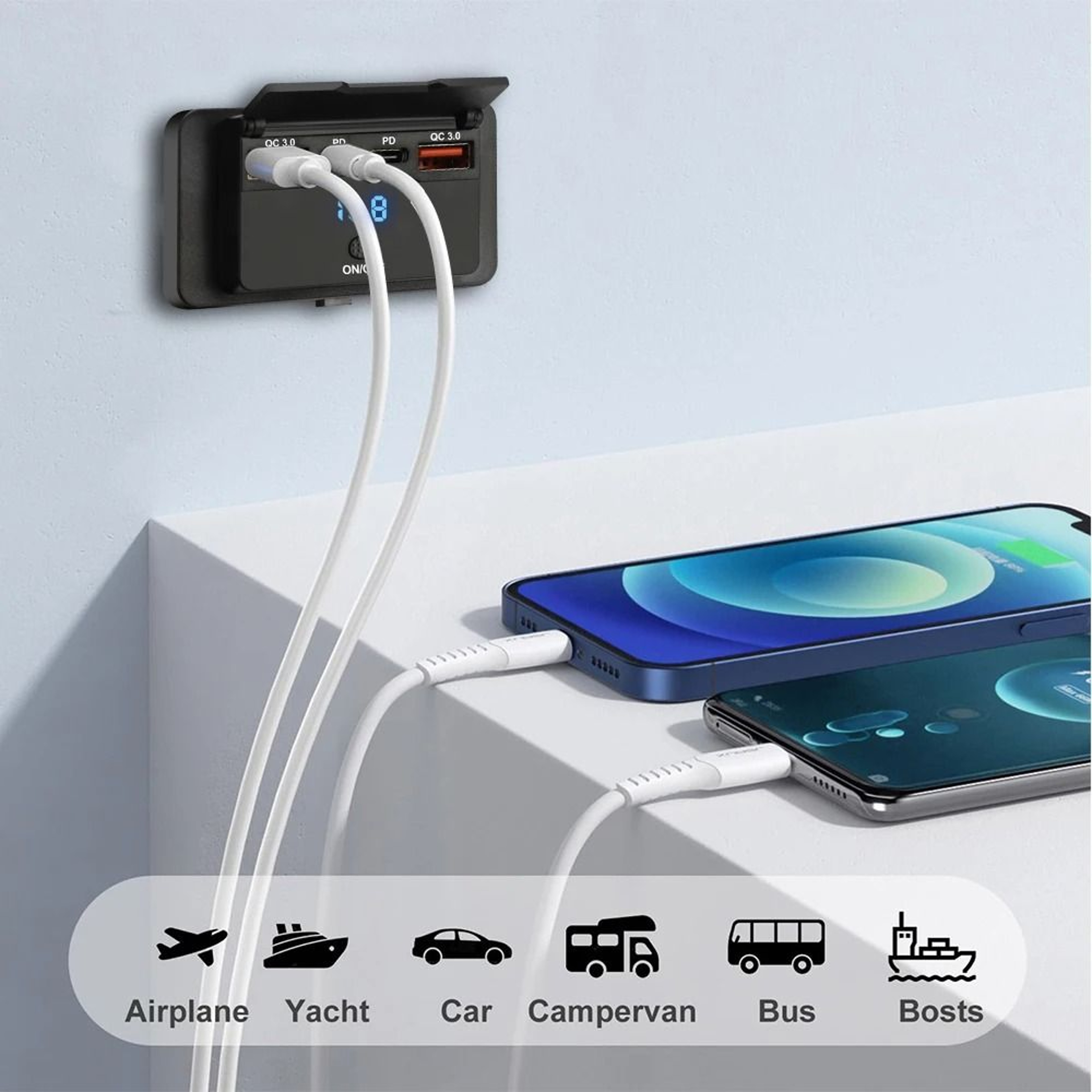 Dual PD And Dual QC USB Car Charger 96watt For Vehicles 3