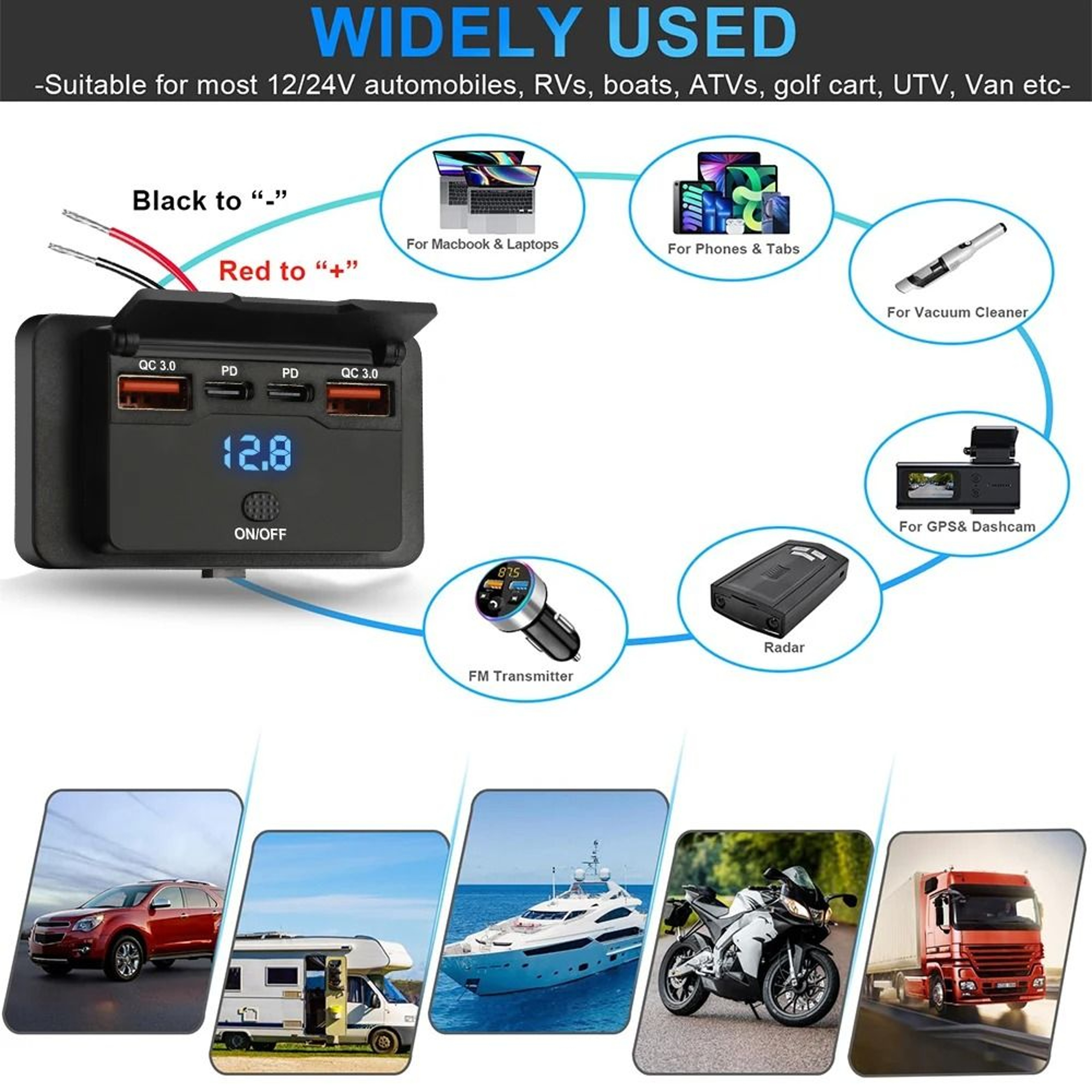 Dual PD And Dual QC USB Car Charger 96watt For Vehicles 4