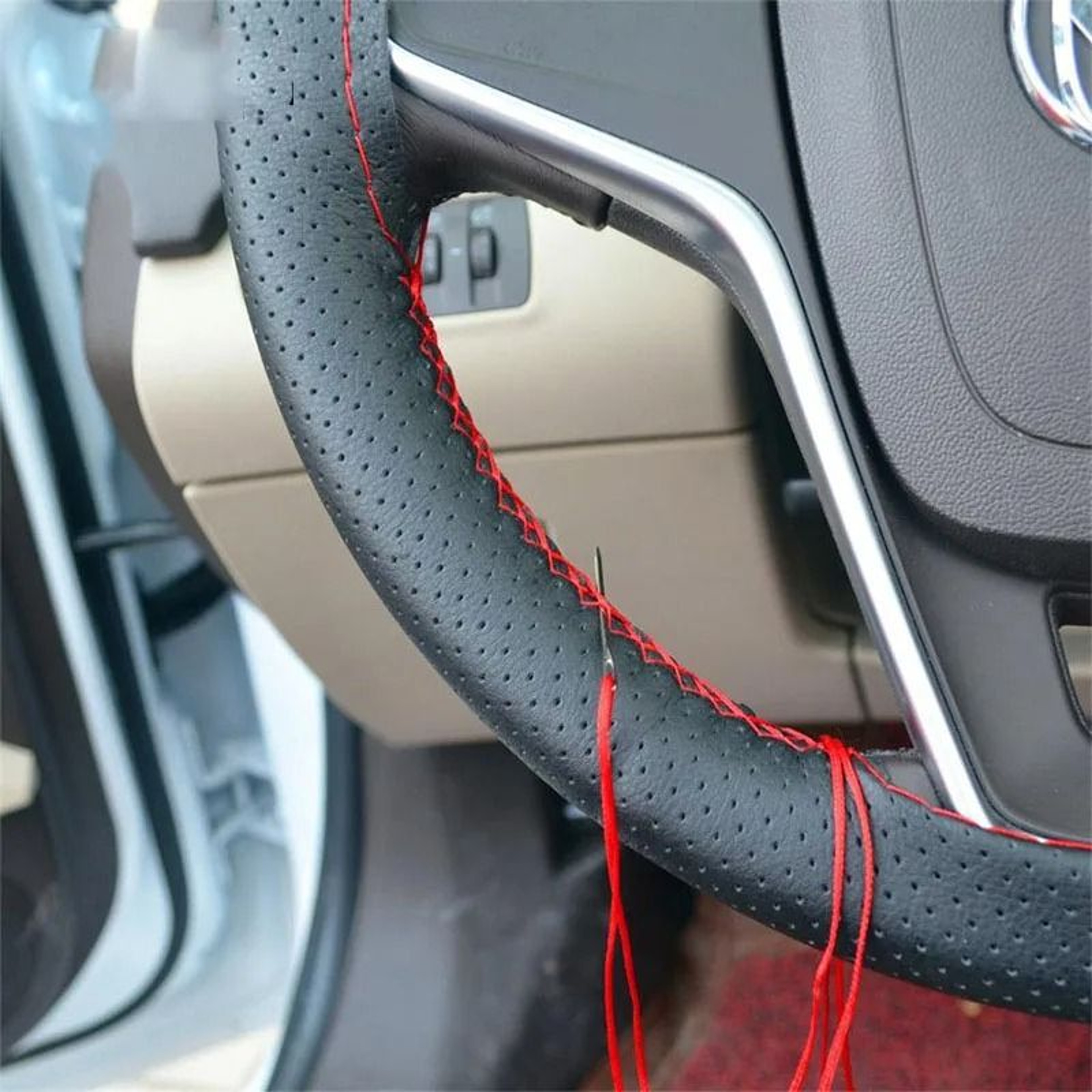 Car Steering Wheel Cover Set Artificial Leather DIY Stitch Thread Trio Color 2