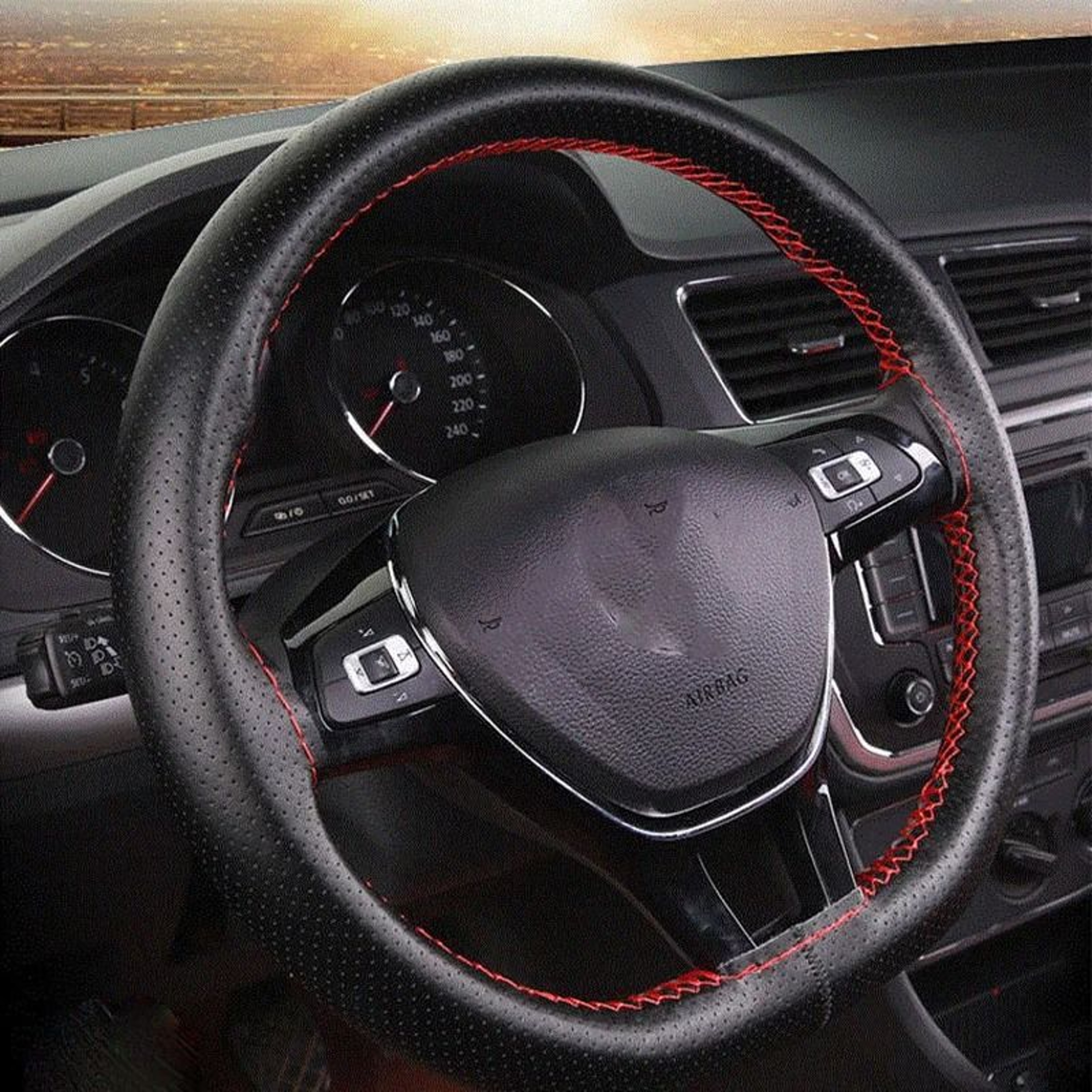 Car Steering Wheel Cover Set Artificial Leather DIY Stitch Thread Trio Color 5