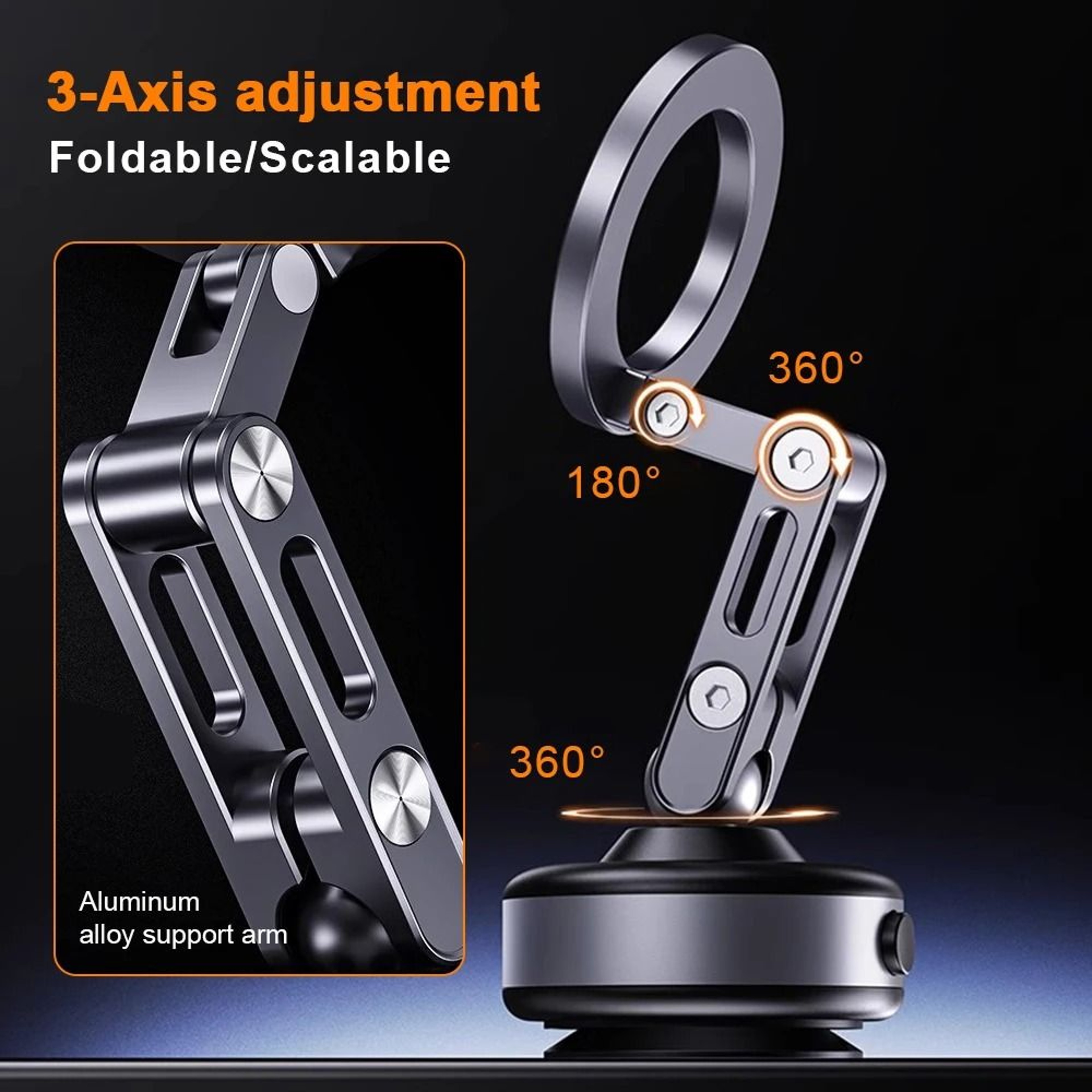 Magnetic Phone Holder Stand With Vacuum Suction Foldable And Rotating 1