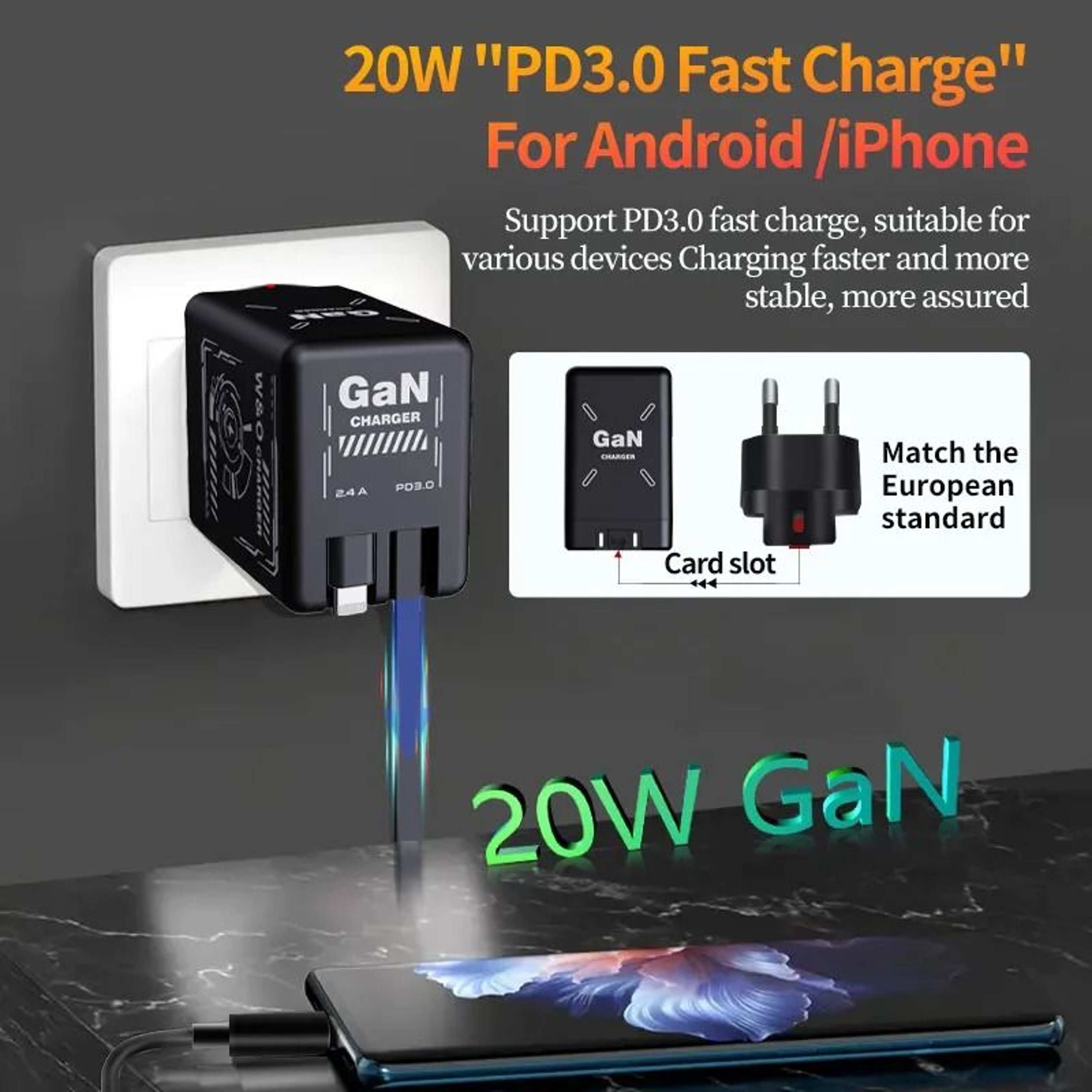 2 In 1 GaN 120W Fast Charger With Retractable TypeC And Lightning Cable 5