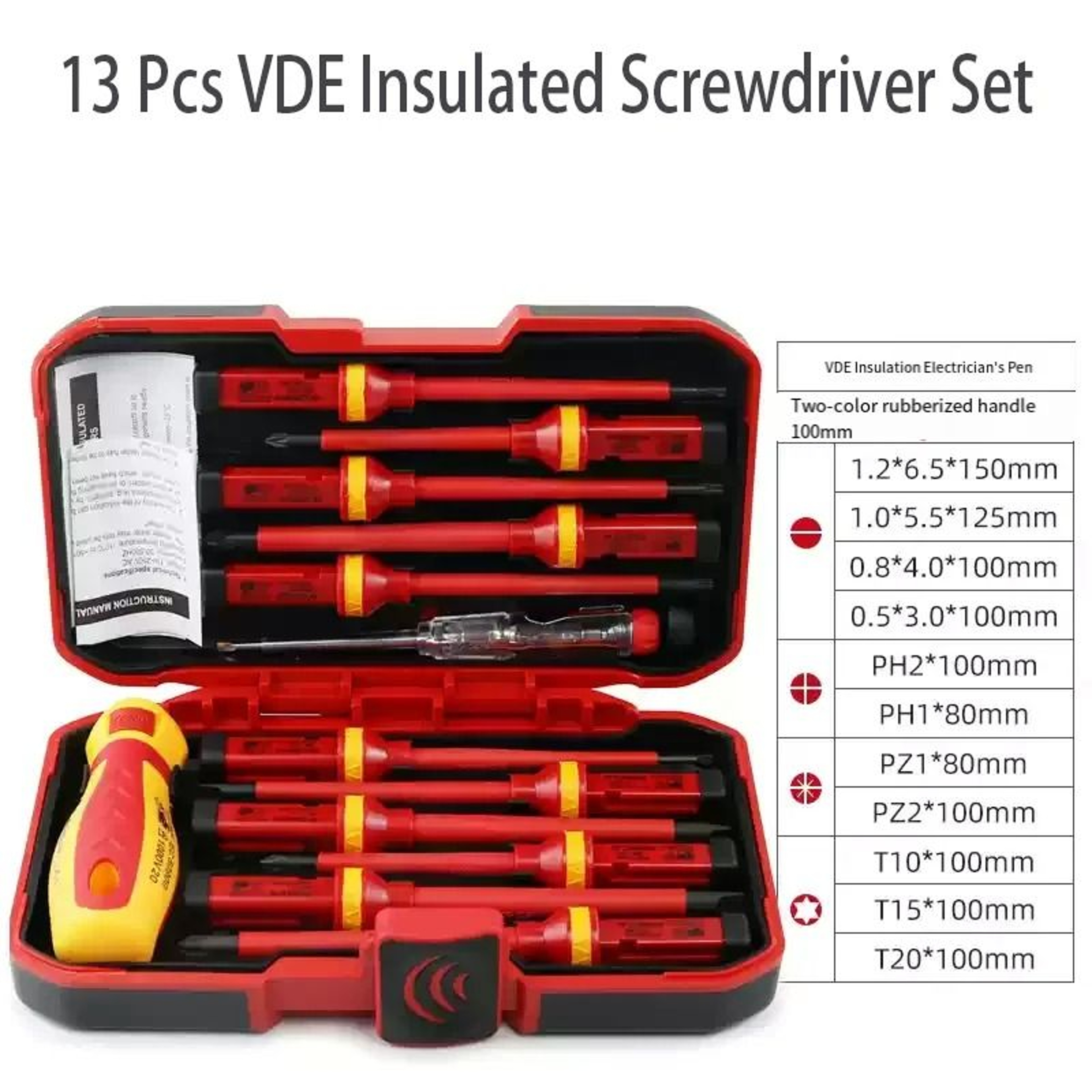 Insulated Screwdriver Set For Electrical Work With Magnetic Tips And Tester Pen 5