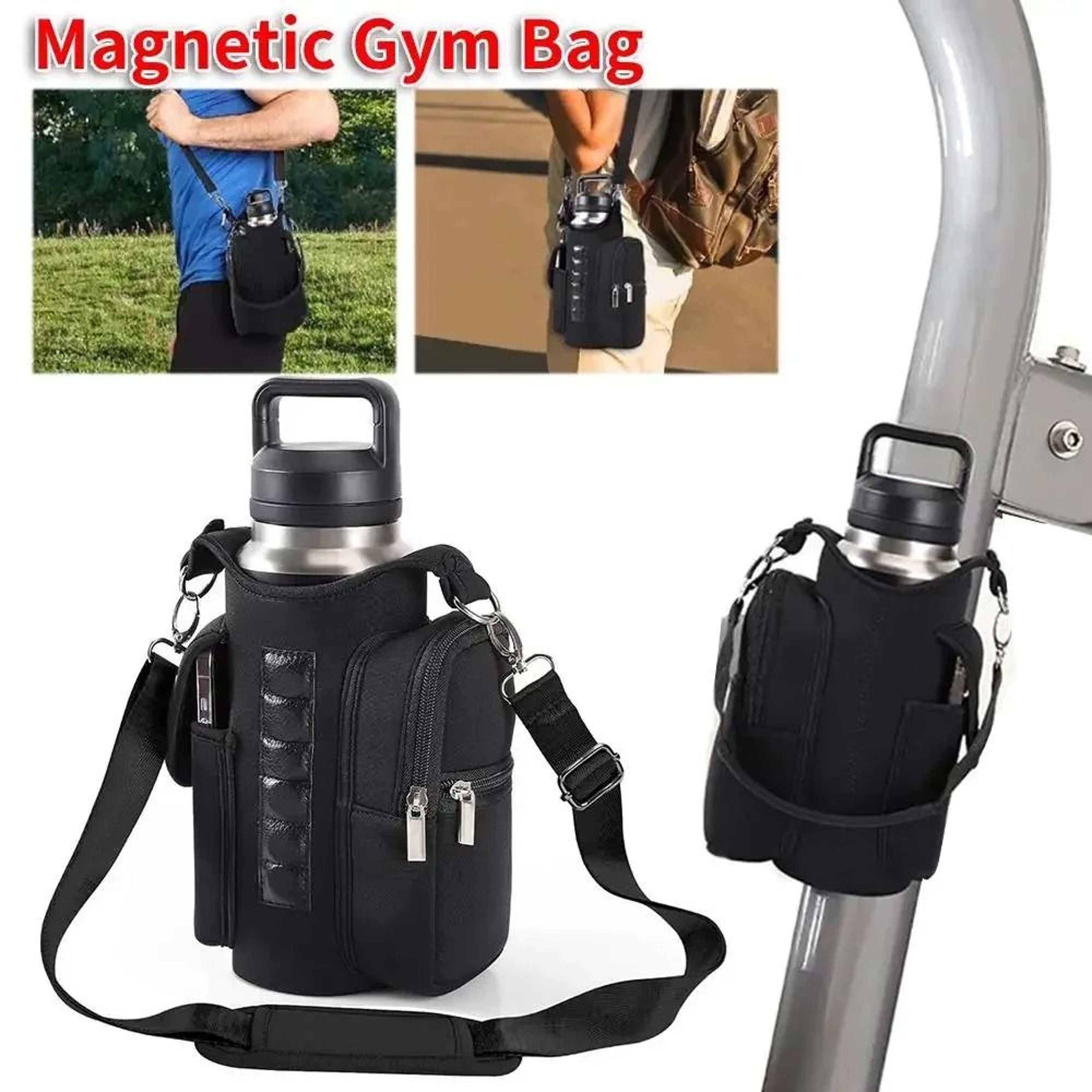 Magnetic Water Bottle Holder Carrier Bag With Phone Pocket And Shoulder Strap 5