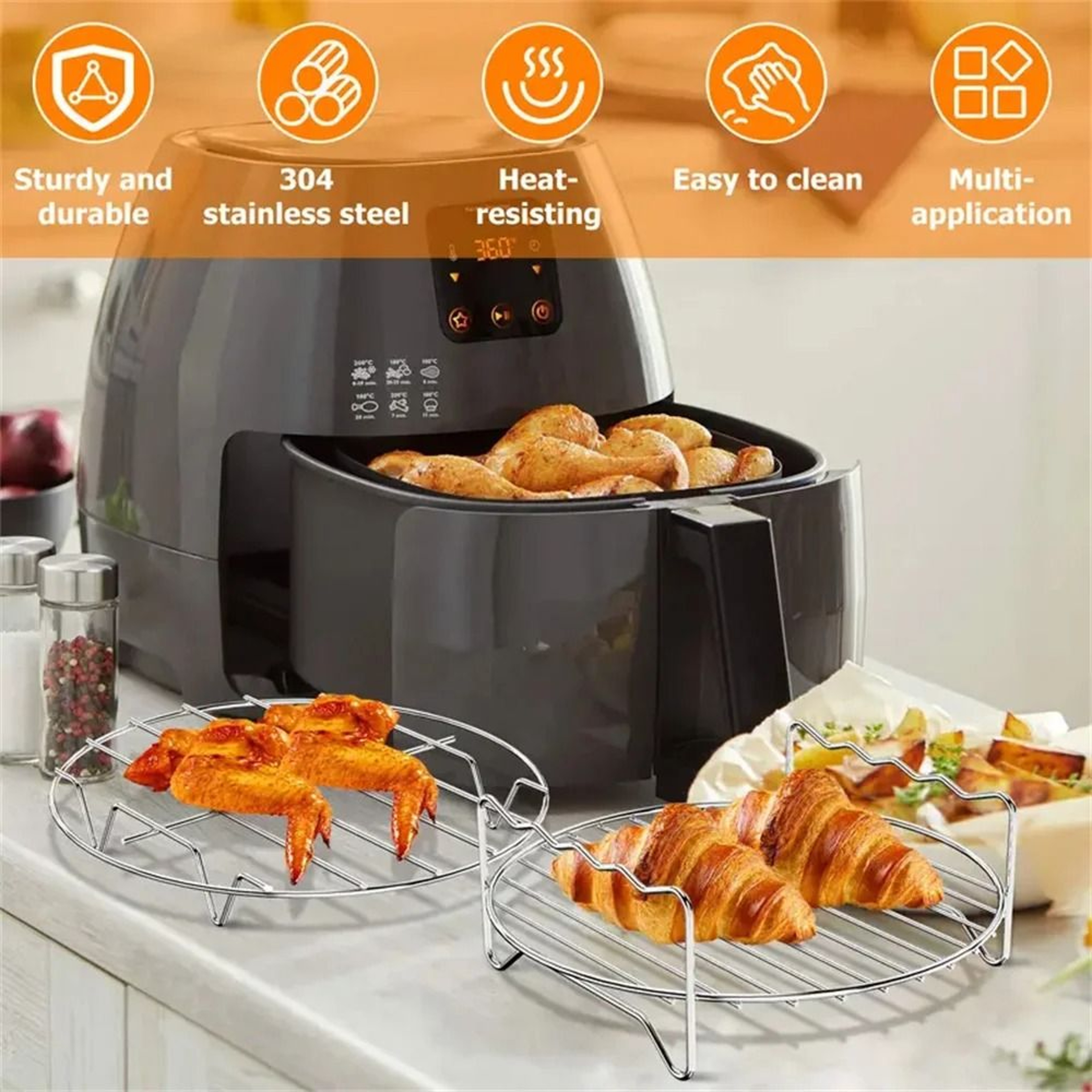 Stainless Steel Rack Tray And Steaming Racks Set For Air Fryer Oven And BBQ Grill 1