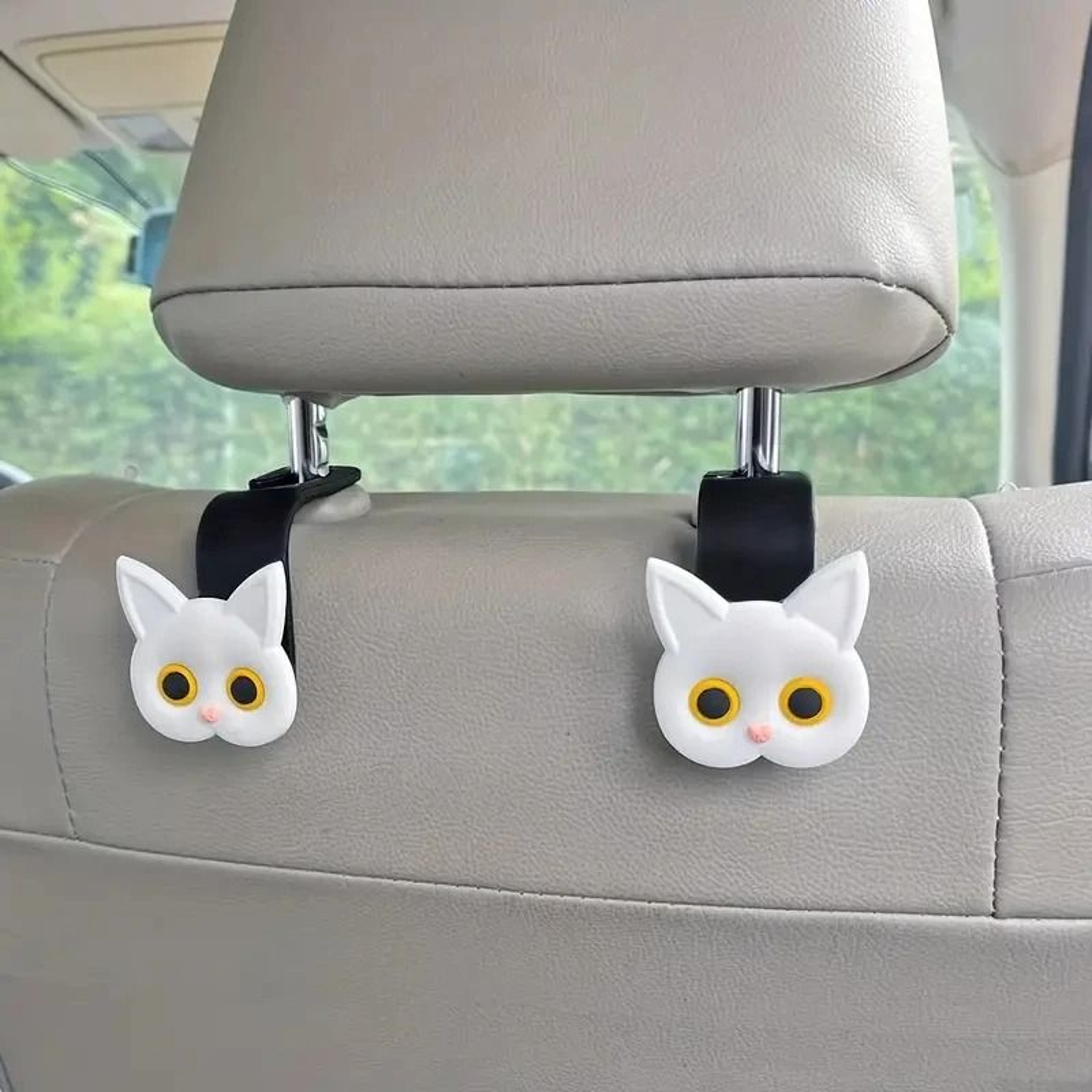 Adorable 3D Cartoon Cat Car Seat Headrest Hooks Two Pack 6