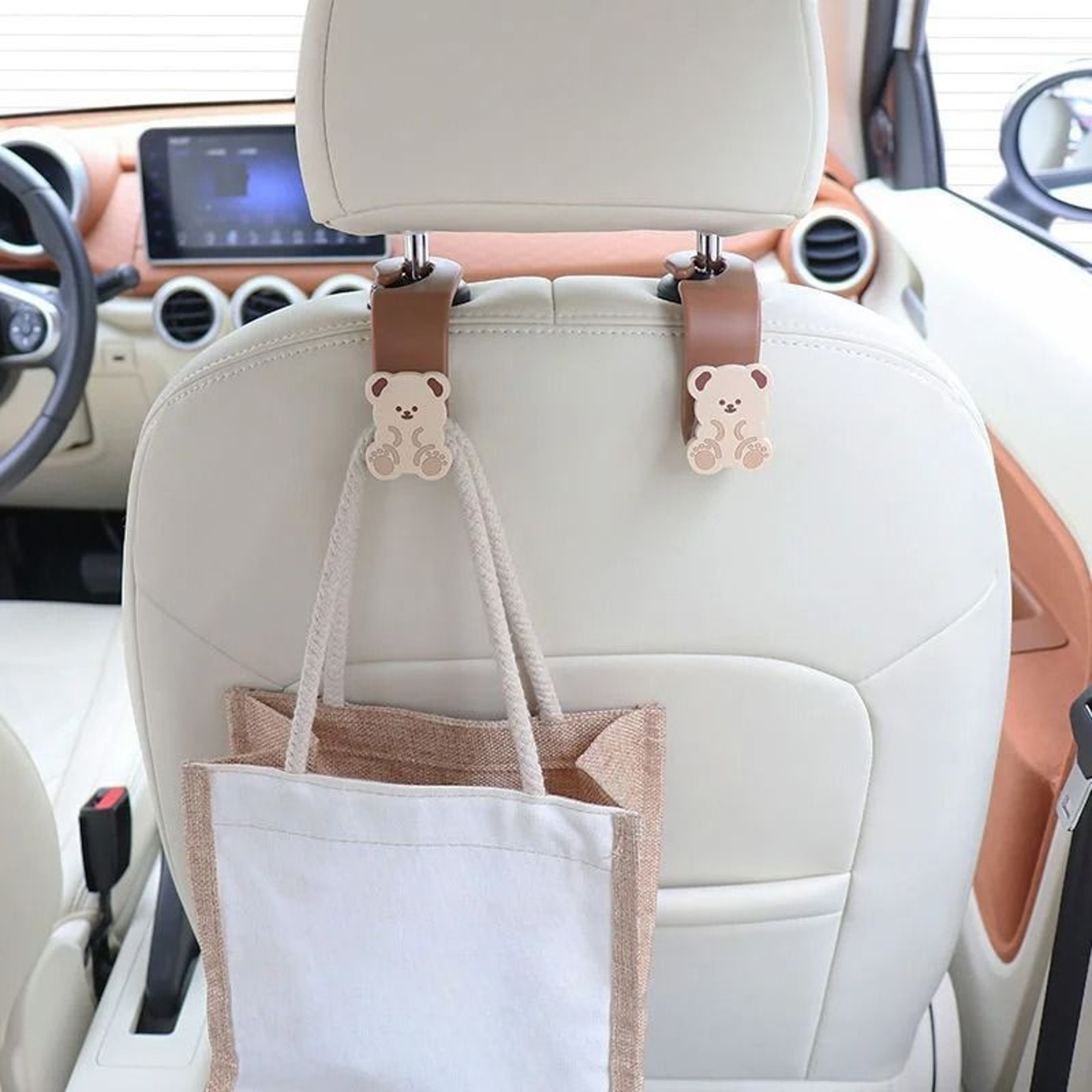 Adorable Cartoon Teddy Bear Car Seat Headrest Hooks Two Pack 0