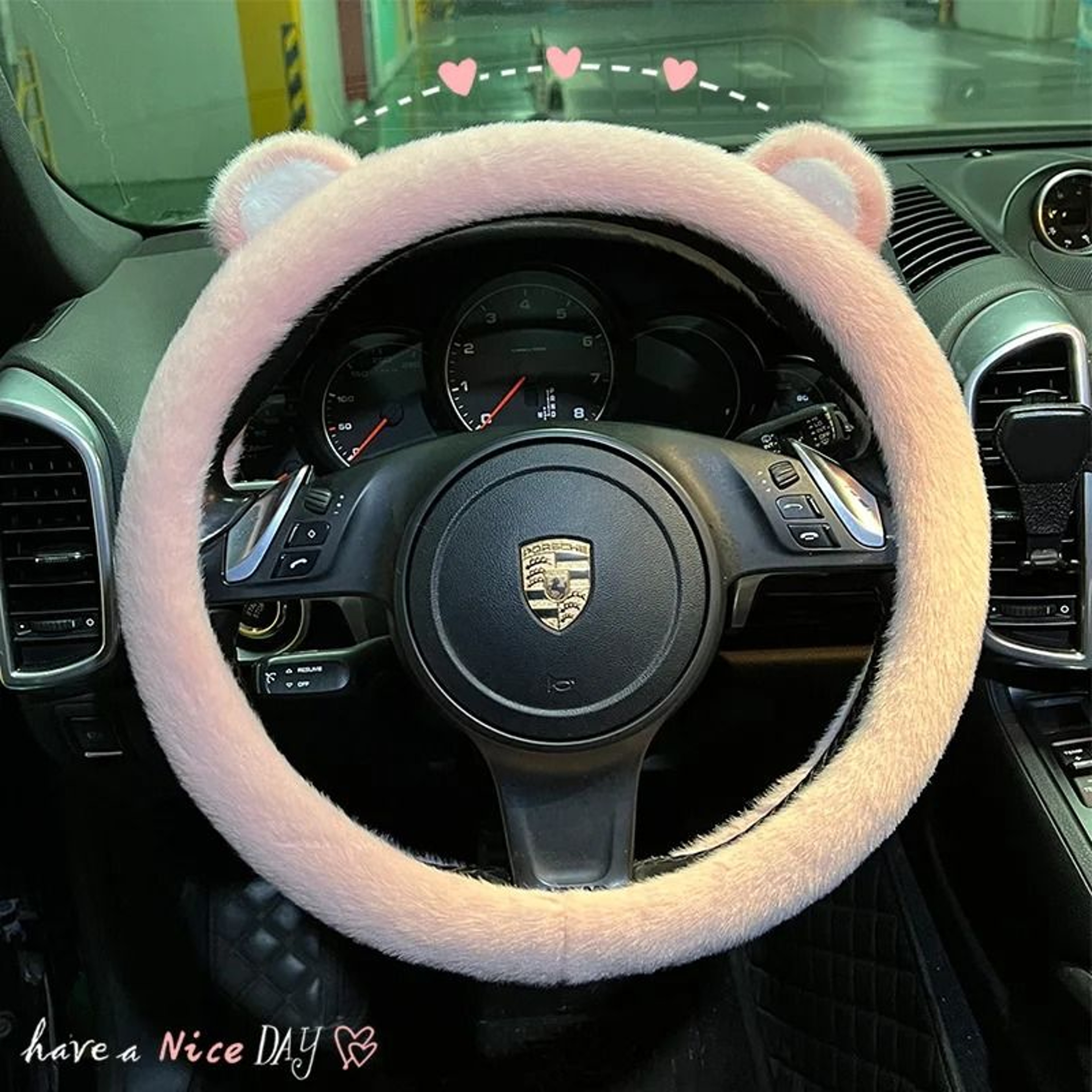 Plush Bear Ear Steering Wheel Cover Universal Winter Warm Comfort 1