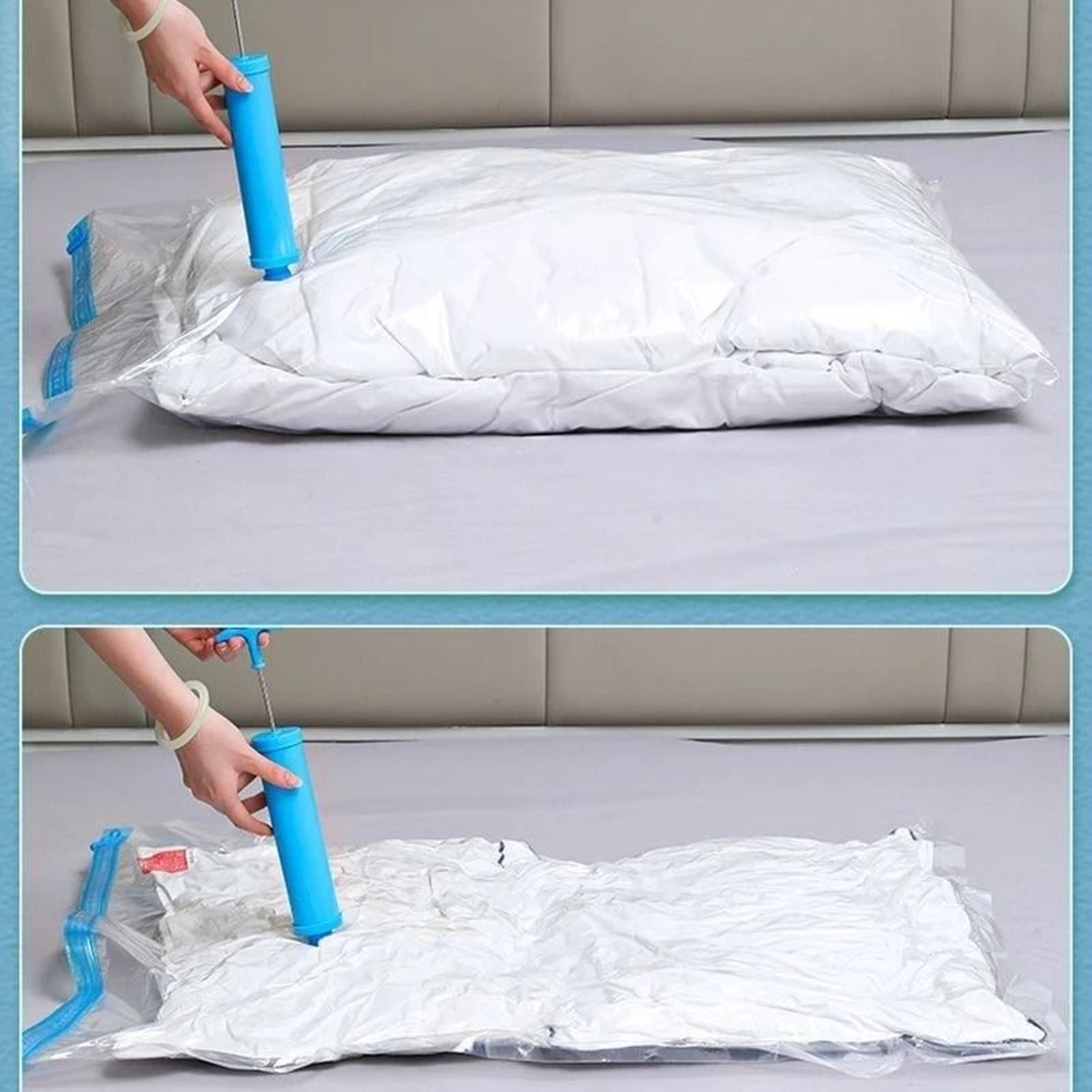 Manual Air Pump Vacuum Storage Bag Set For Clothes And Bedding 4
