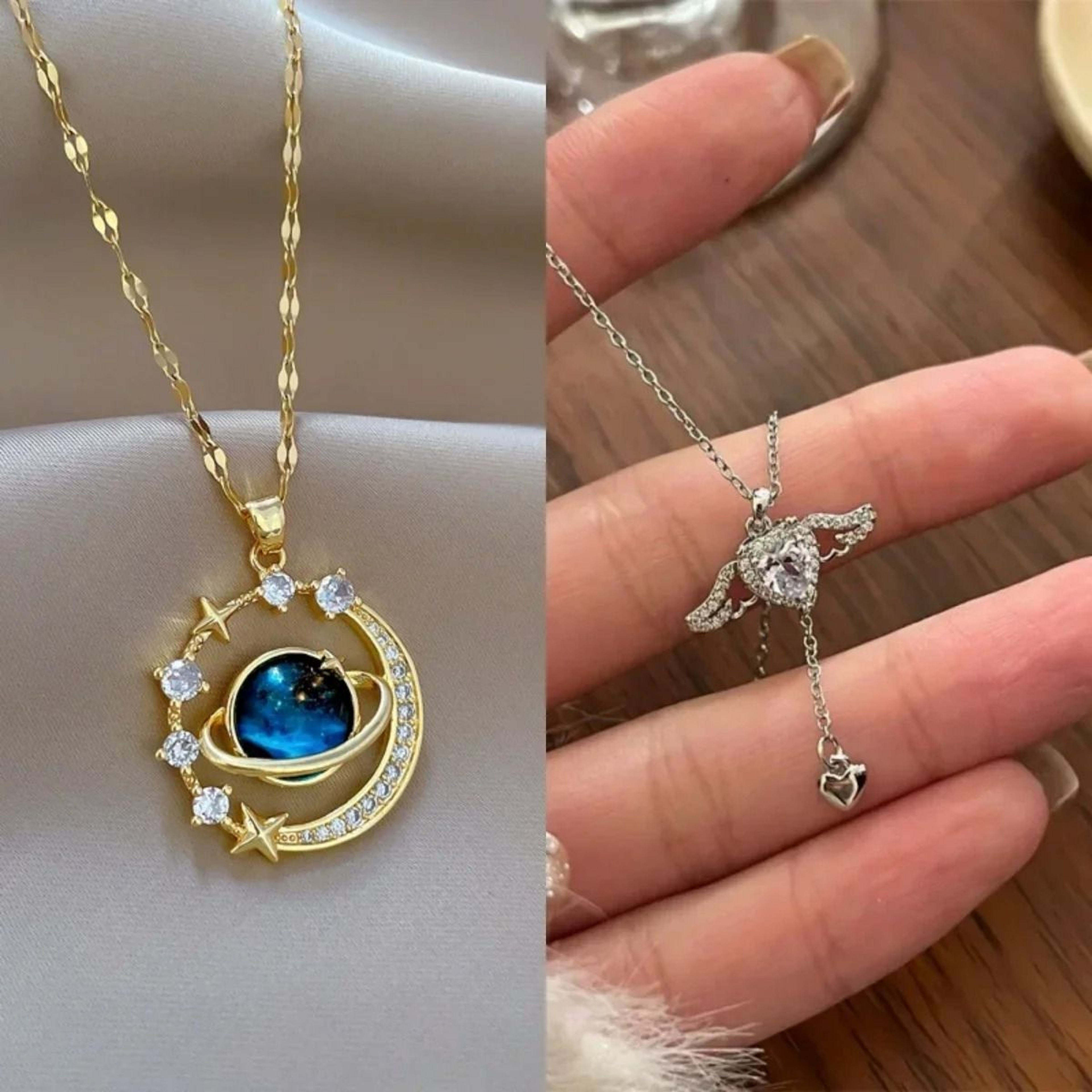 Luxury Designer Star Saturn Pendant Necklace For Women Stainless Steel Chain 11