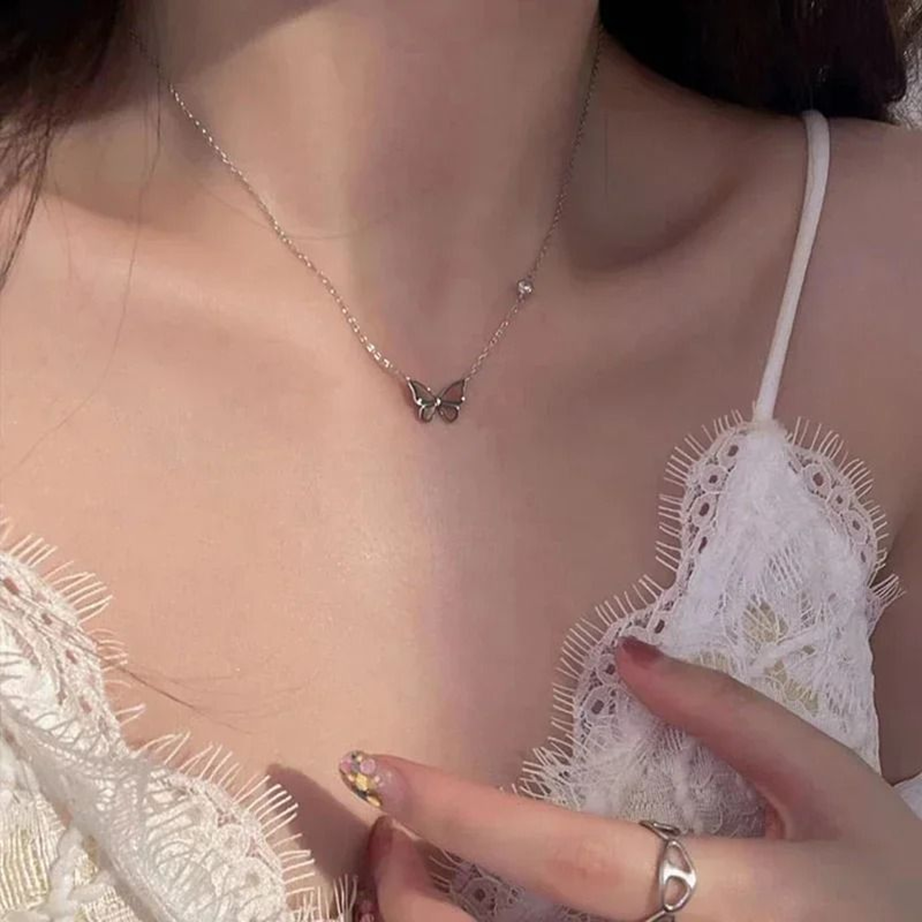 Butterfly Color Change Pendant Necklace With Stainless Steel Chain 3
