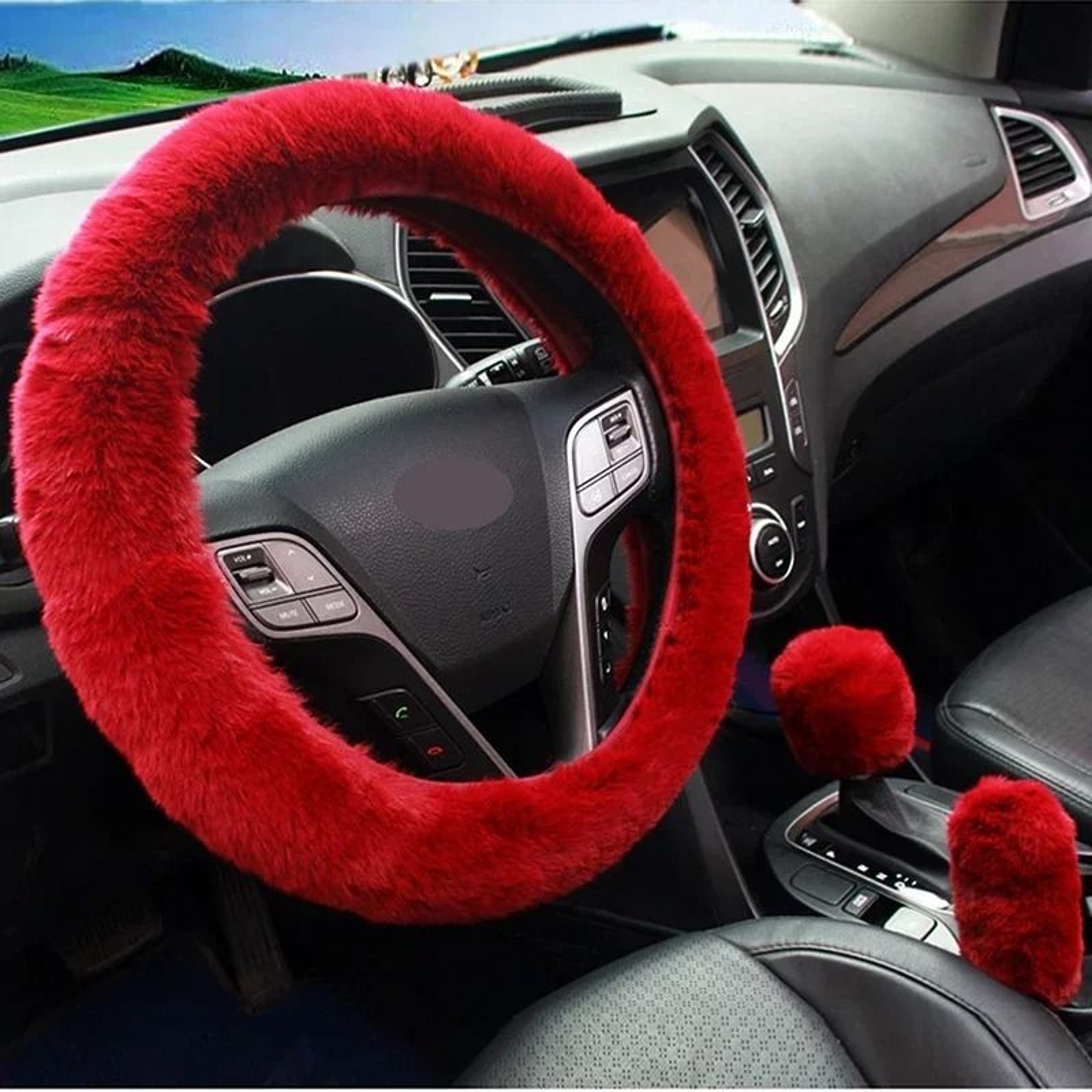 Plush Super Thick Steering Wheel Handbrake And Gearshift Cover Set 6