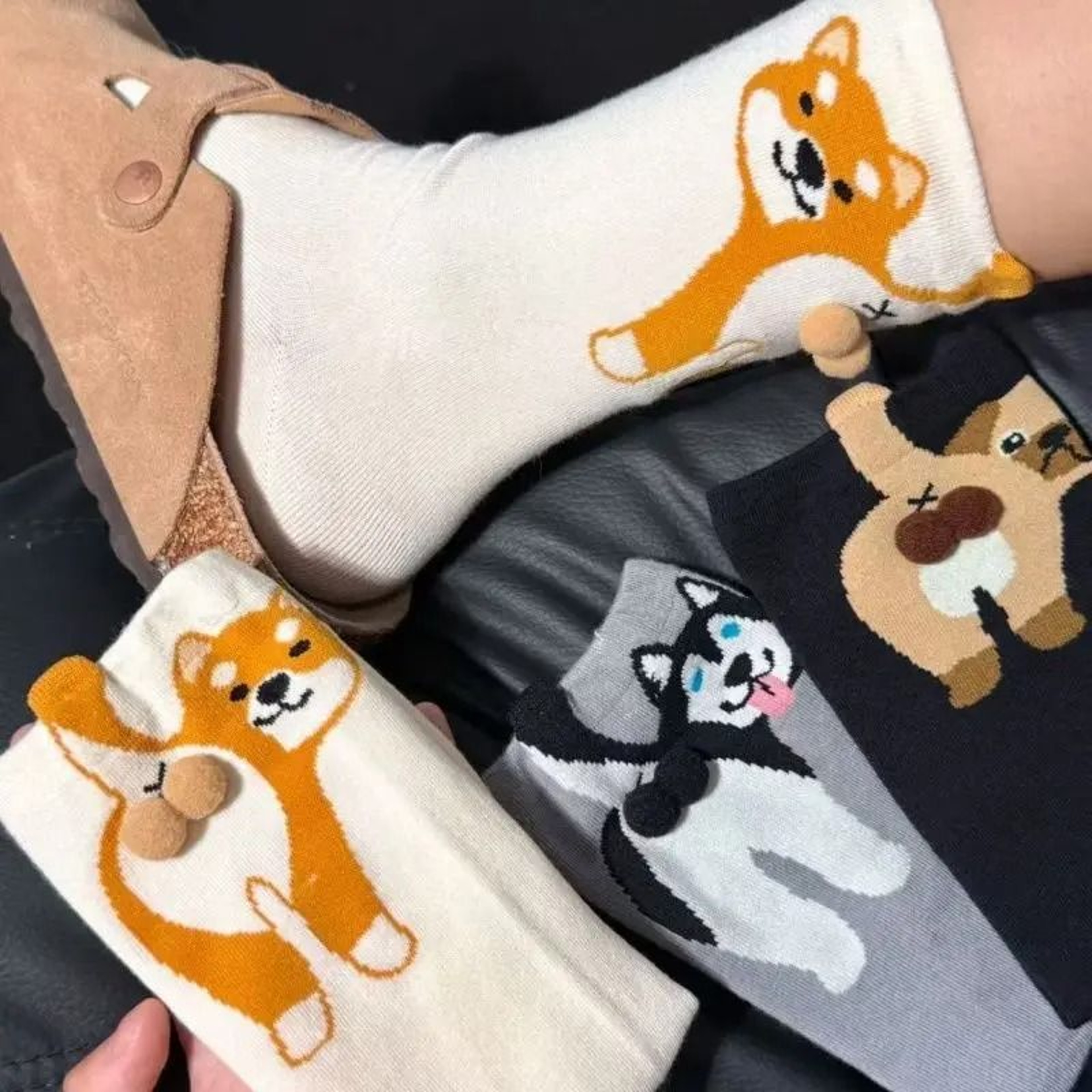 Cartoon Cat Egg Couple Mid Calf Cotton Socks One Size 4
