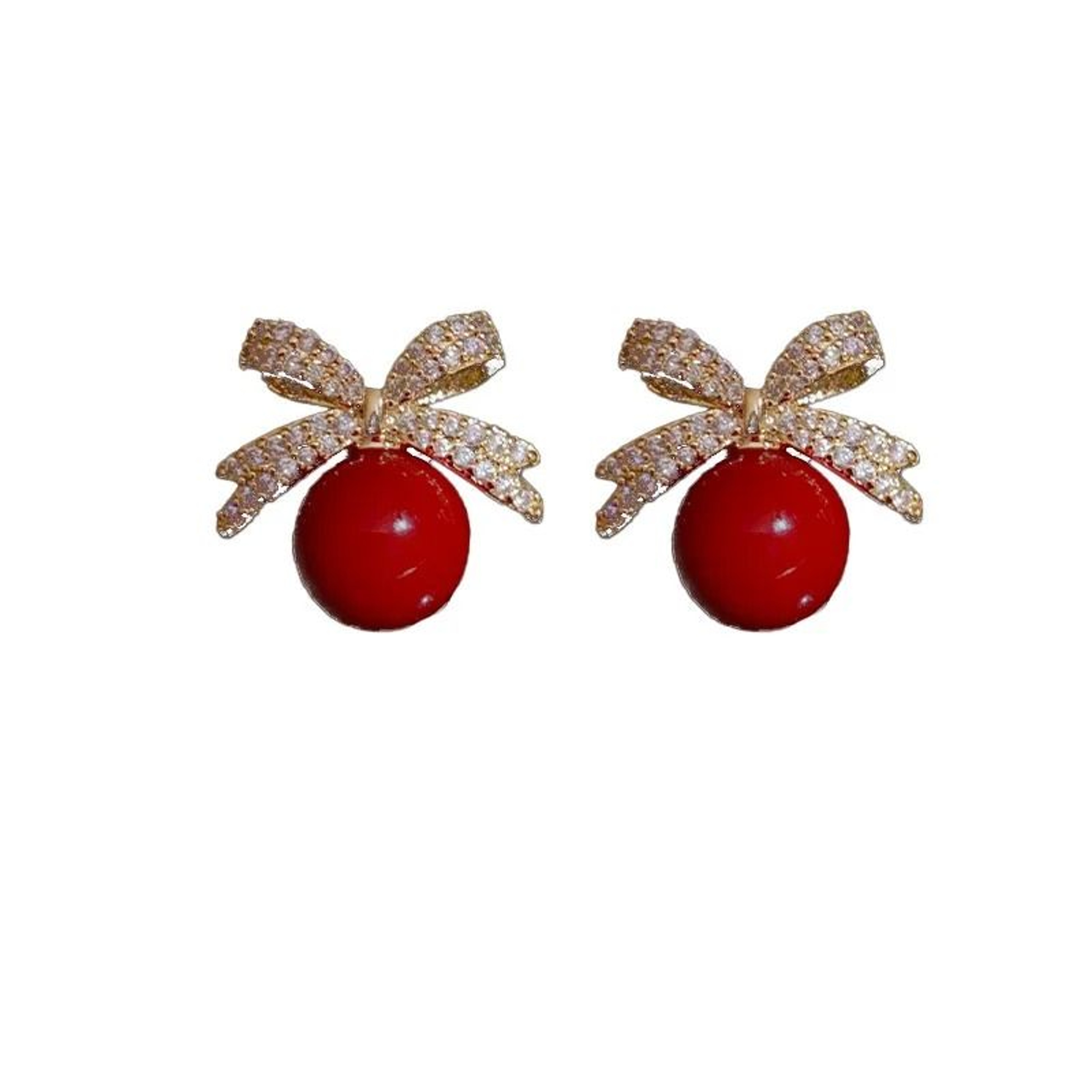 Sparkling Pearl Bow Stud Earrings 5