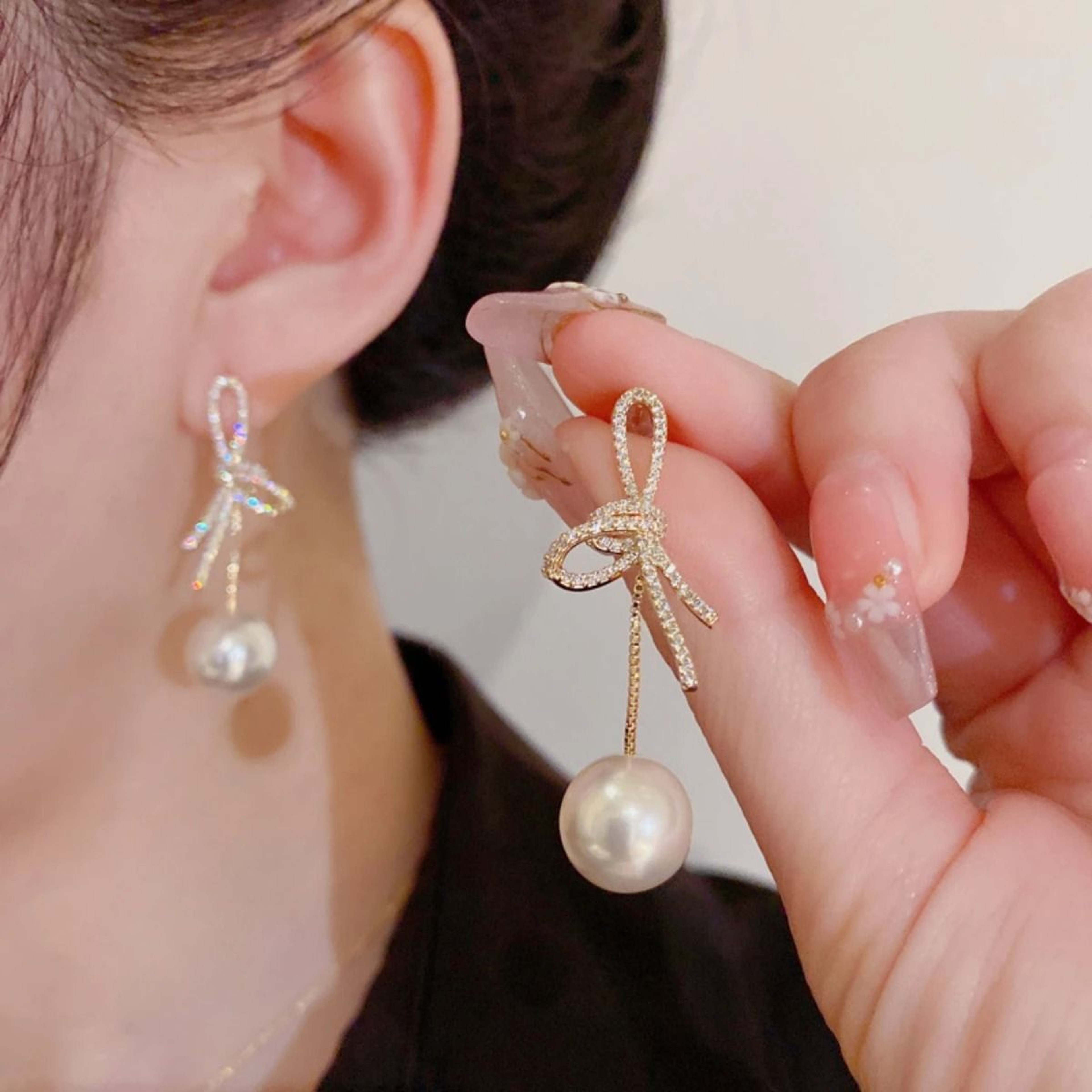 Elegant Pearl Crystal Tassel Earrings 10