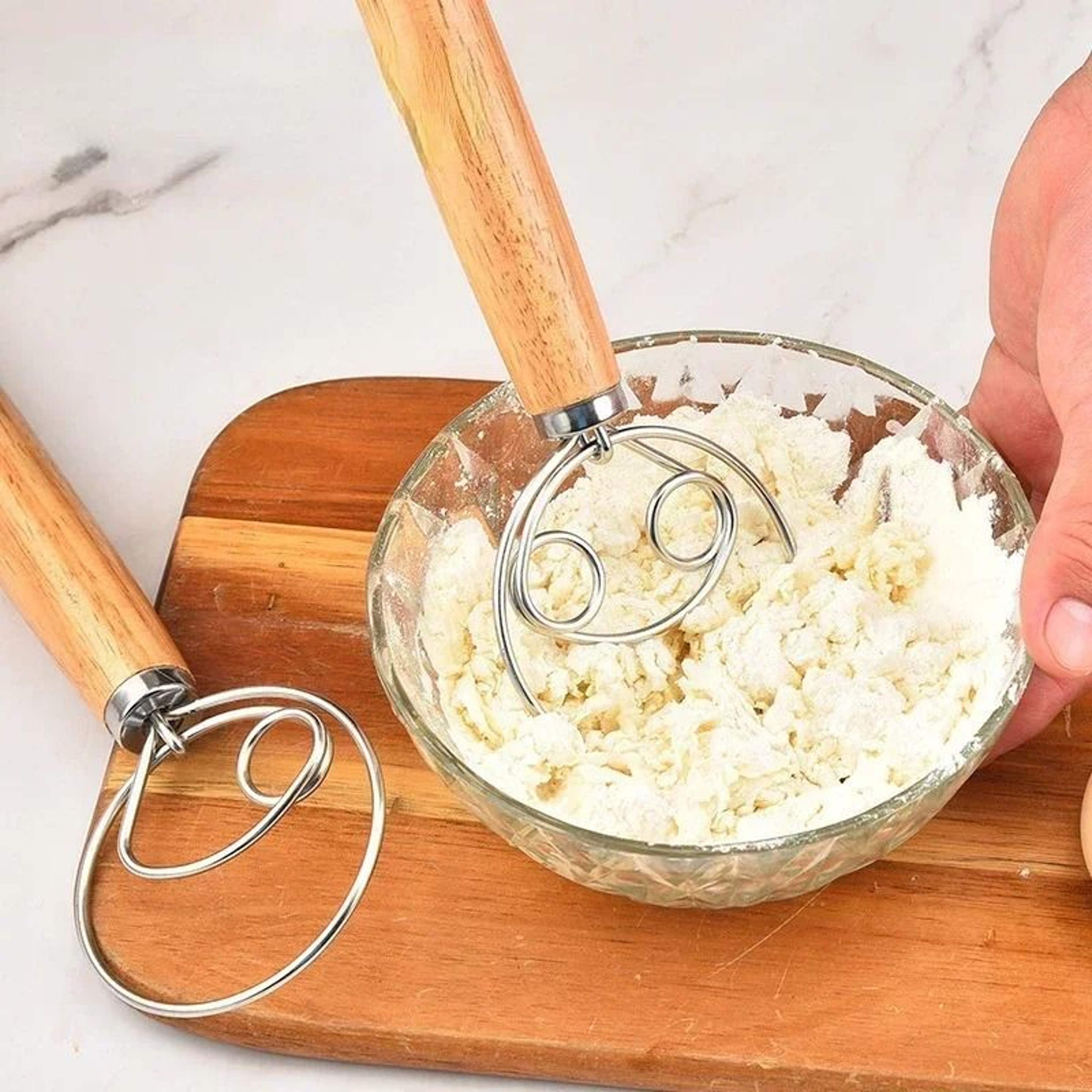 Stainless Steel Danish Dough Whisk With Wooden Handle 3