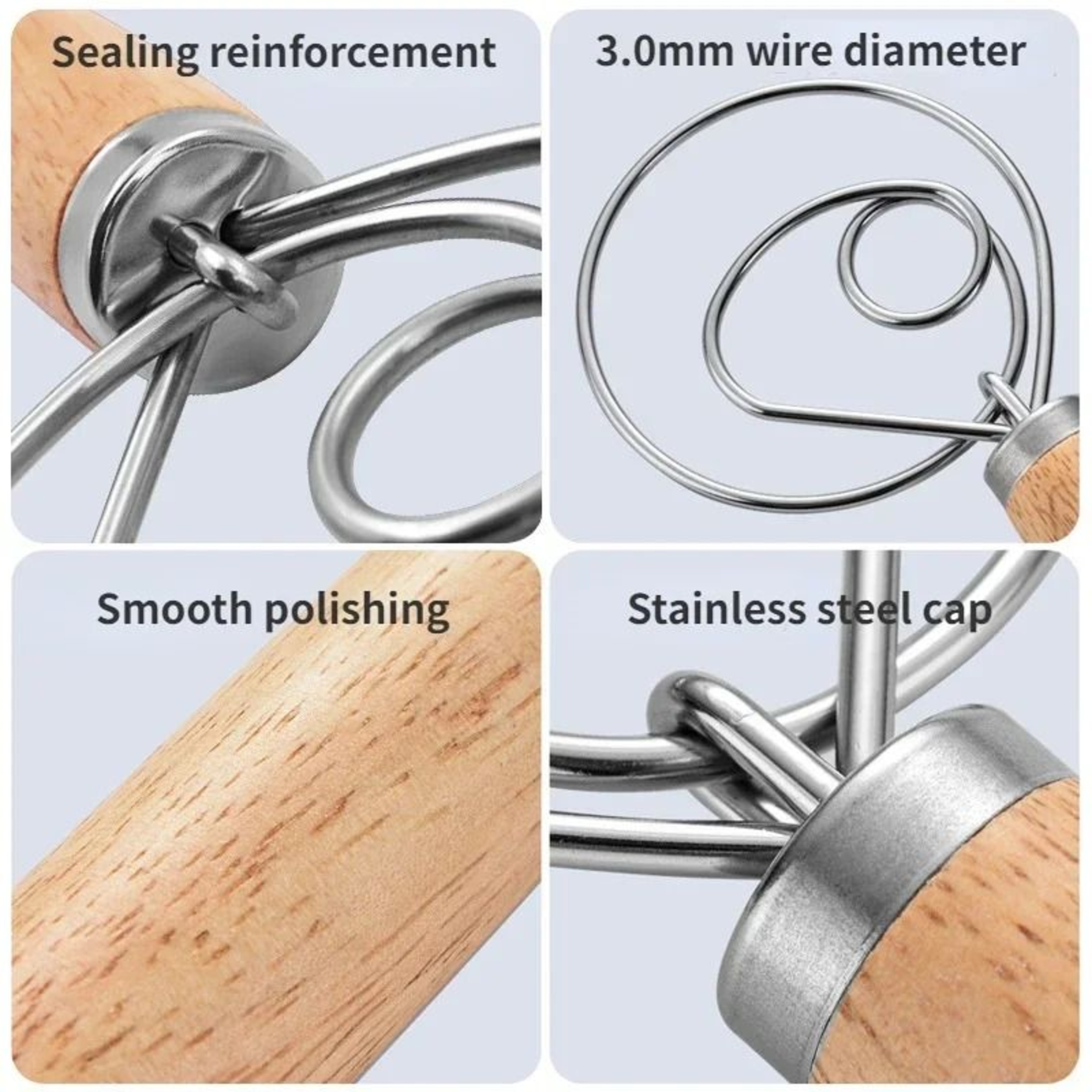Stainless Steel Danish Dough Whisk With Wooden Handle 4