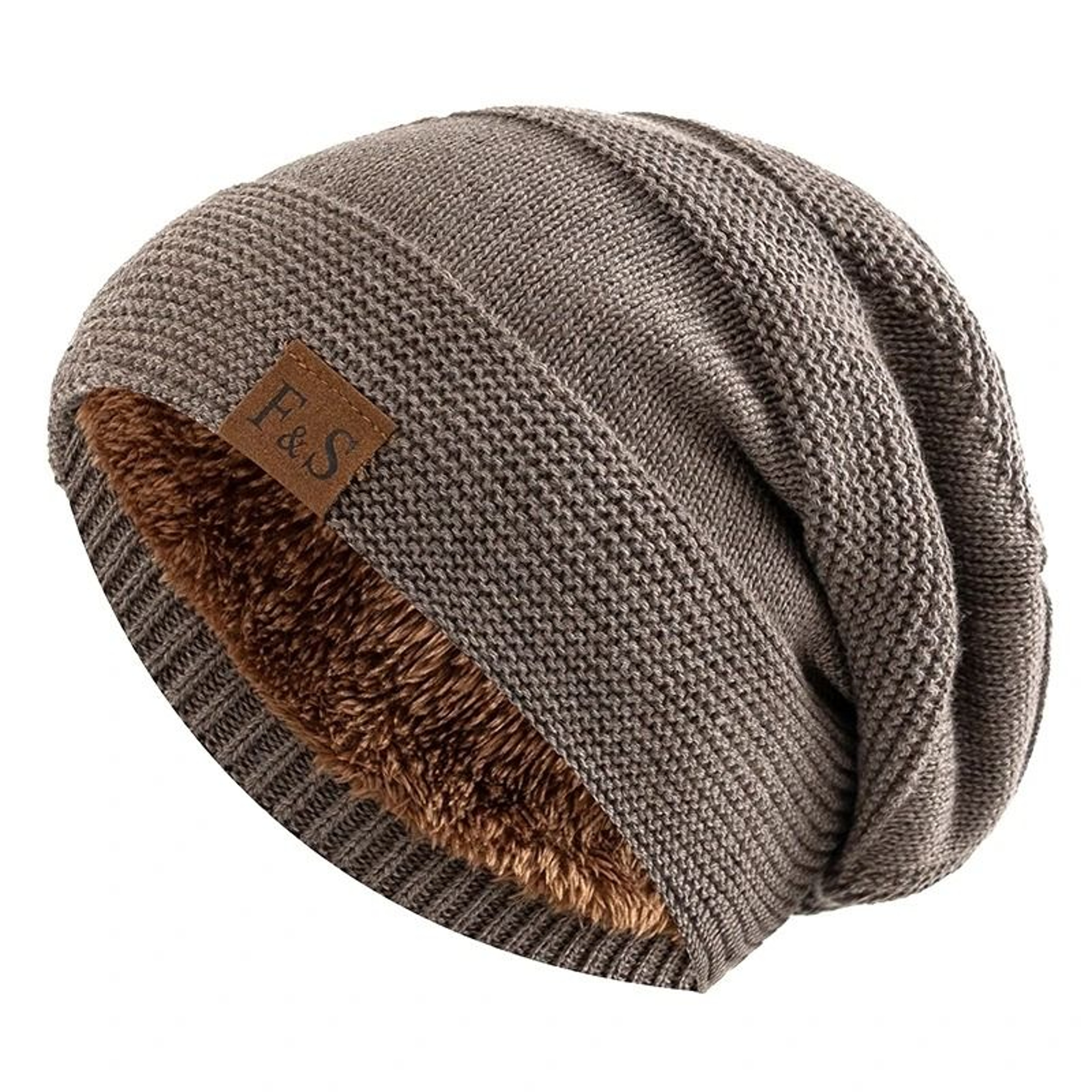 Unisex Slouchy Fur Lined Winter Beanie Hat 0