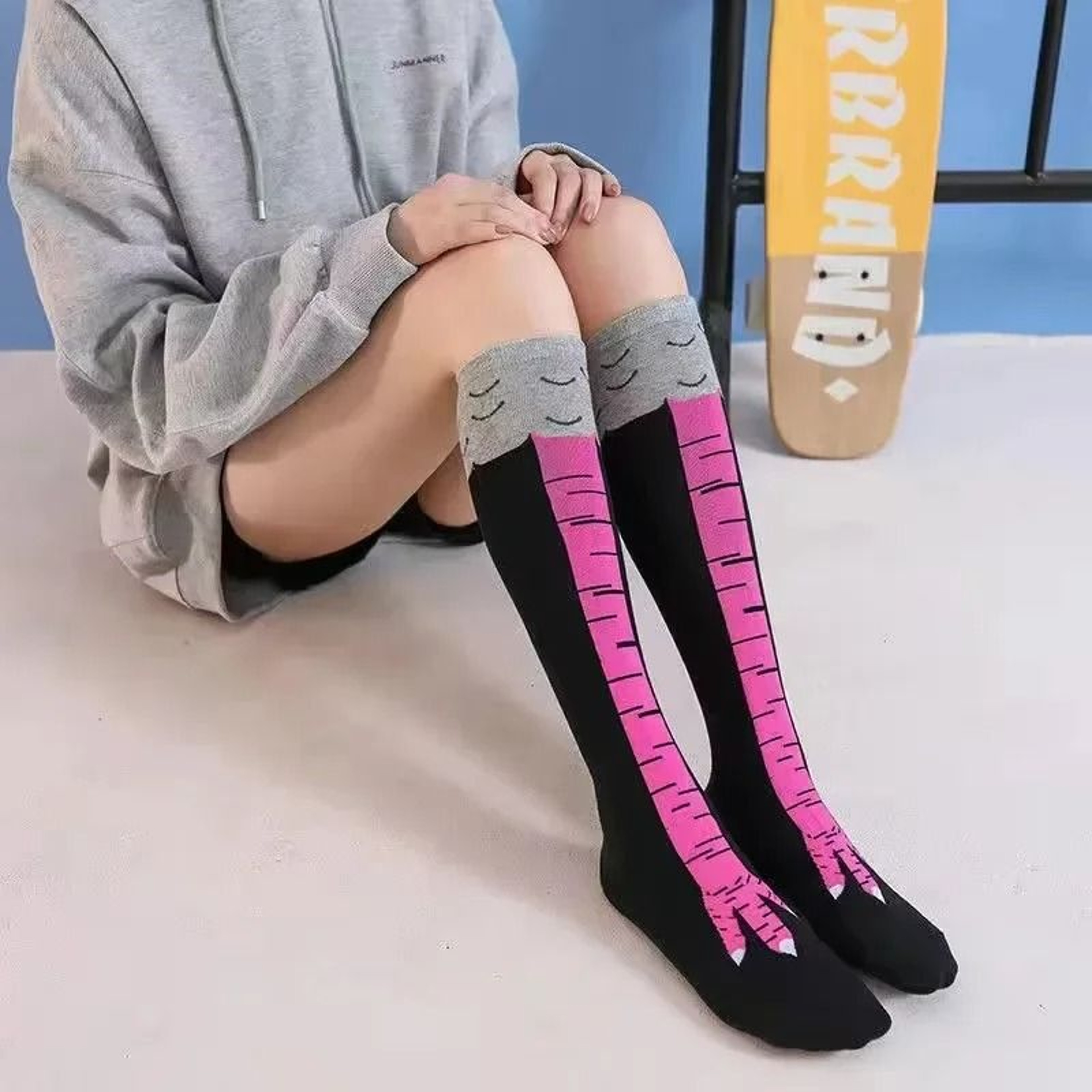 Fun Chicken Print Cosplay Socks With High Flexibility 7