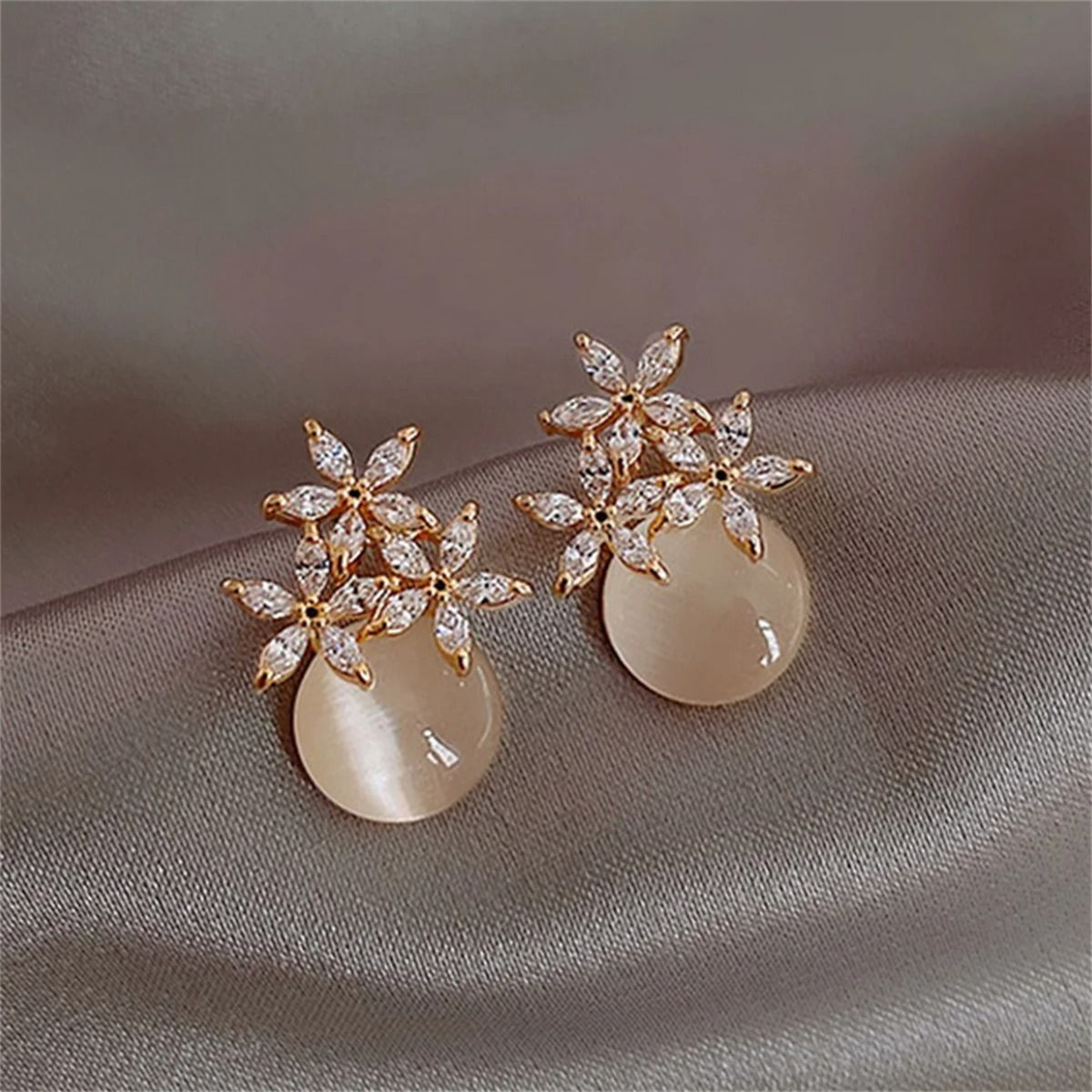 Exquisite Opal Flower Stud Earrings With Pearl And Crystal Accent – view 9
